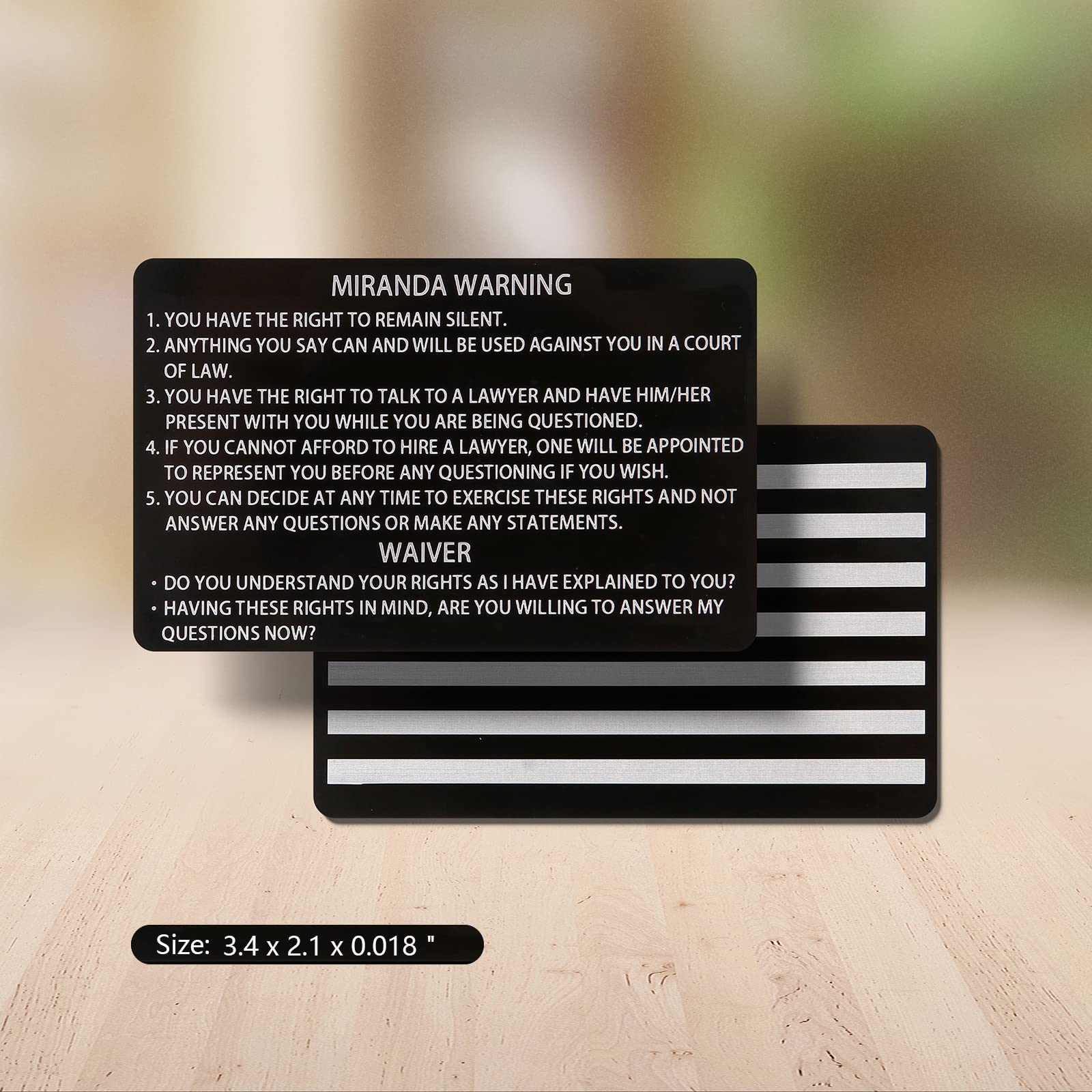 2 Pack Black Metal Miranda Warning Card with American Flag - Laser Engraved Police Rights Insert Card - Perfect for Law Enforcement Gifts, Police Appreciation, and Constitutional Rights Awareness