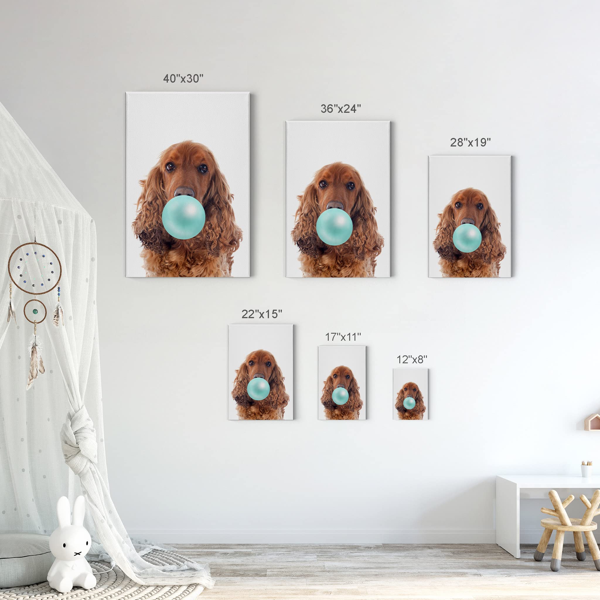 English Cocker Spaniel Chewing Teal Blue Bubble Gum - Pop Art Canvas Wall Print (36x24 inches) | Unique Pet Lover Gift for Dog Owners | Vibrant Animal Art for Living Room, Bedroom, Nursery & Office Decor | Perfect for Dog-Themed Home Design & Gift Occasions