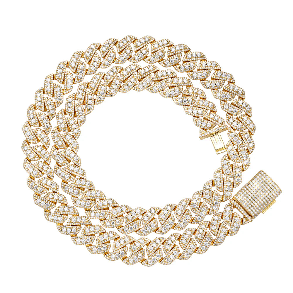 14mm Miami Cuban Link Chain Necklace - 925 Sterling Silver Gold Tone with Moissanite | Men's & Women's Hip Hop Jewelry for Parties & Gifts