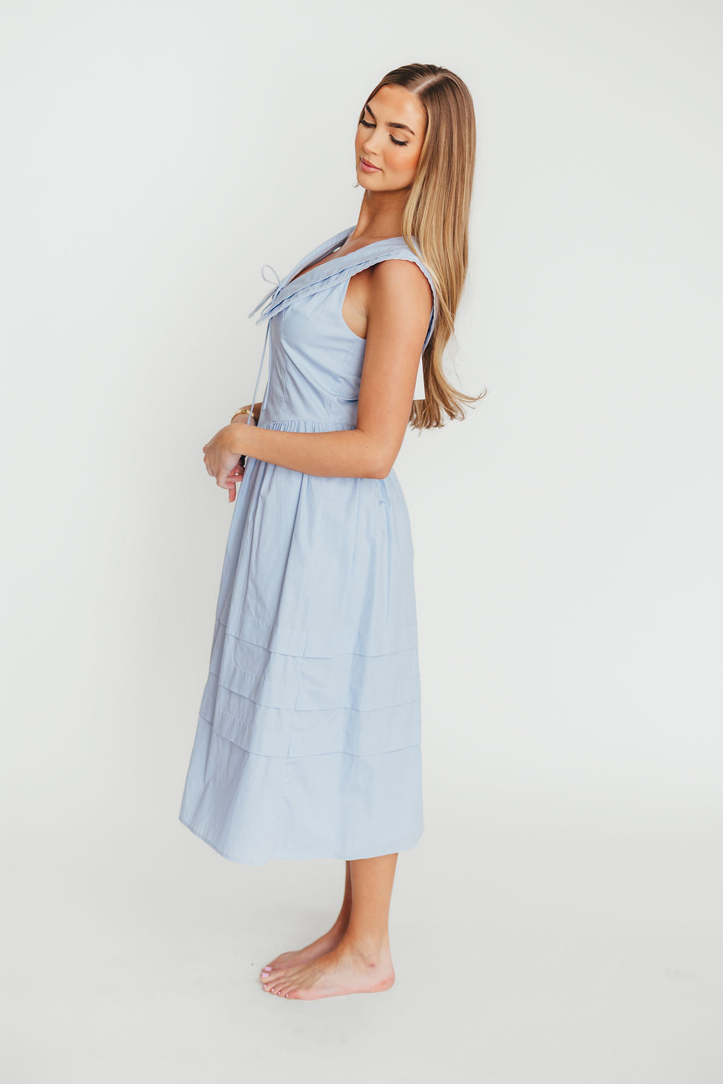 Sailor-Inspired 100% Cotton Collared Midi Dress - Navy Blue Floral Print Women's Summer Dress for Beach Vacation & Casual Outings