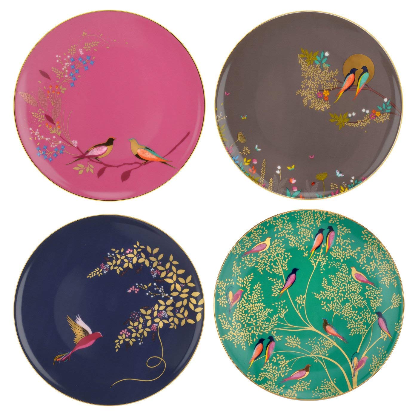 Portmeirion Sara Miller London Chelsea 8-Inch Fine China Cake Plates Set of 4 - Gold Trimmed Dessert Plates for Pastries, Cupcakes & Tea Parties - Elegant Afternoon Tea & Special Occasion Serving Dishes - Hand Wash Only