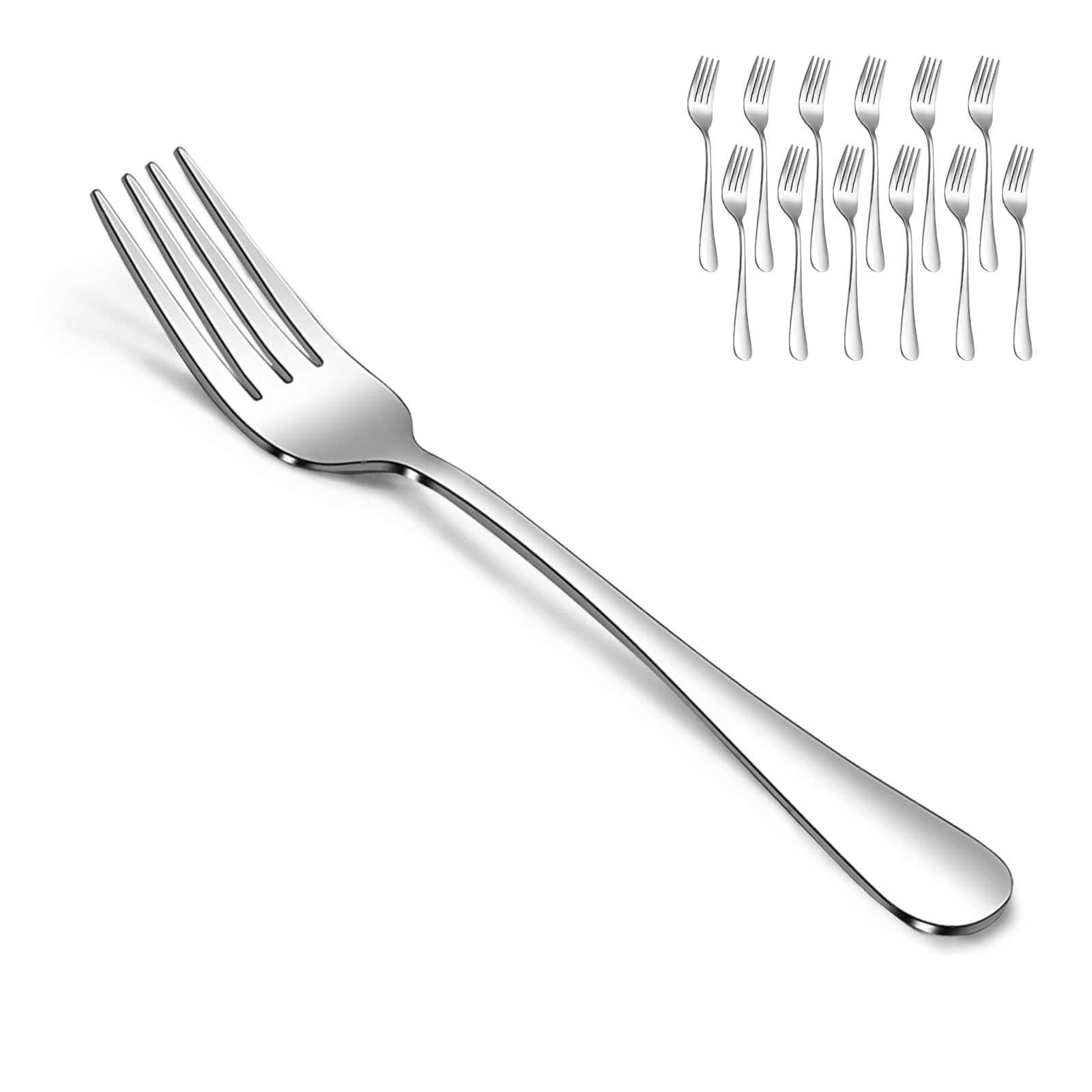 SANTUO 12-Piece Stainless Steel Salad Forks Set - Long Handle Silverware Forks for Home, Restaurant & Camping - 7.3 Inch Elegant Silver Forks - Perfect for Dinner Parties, Picnics & Outdoor Dining