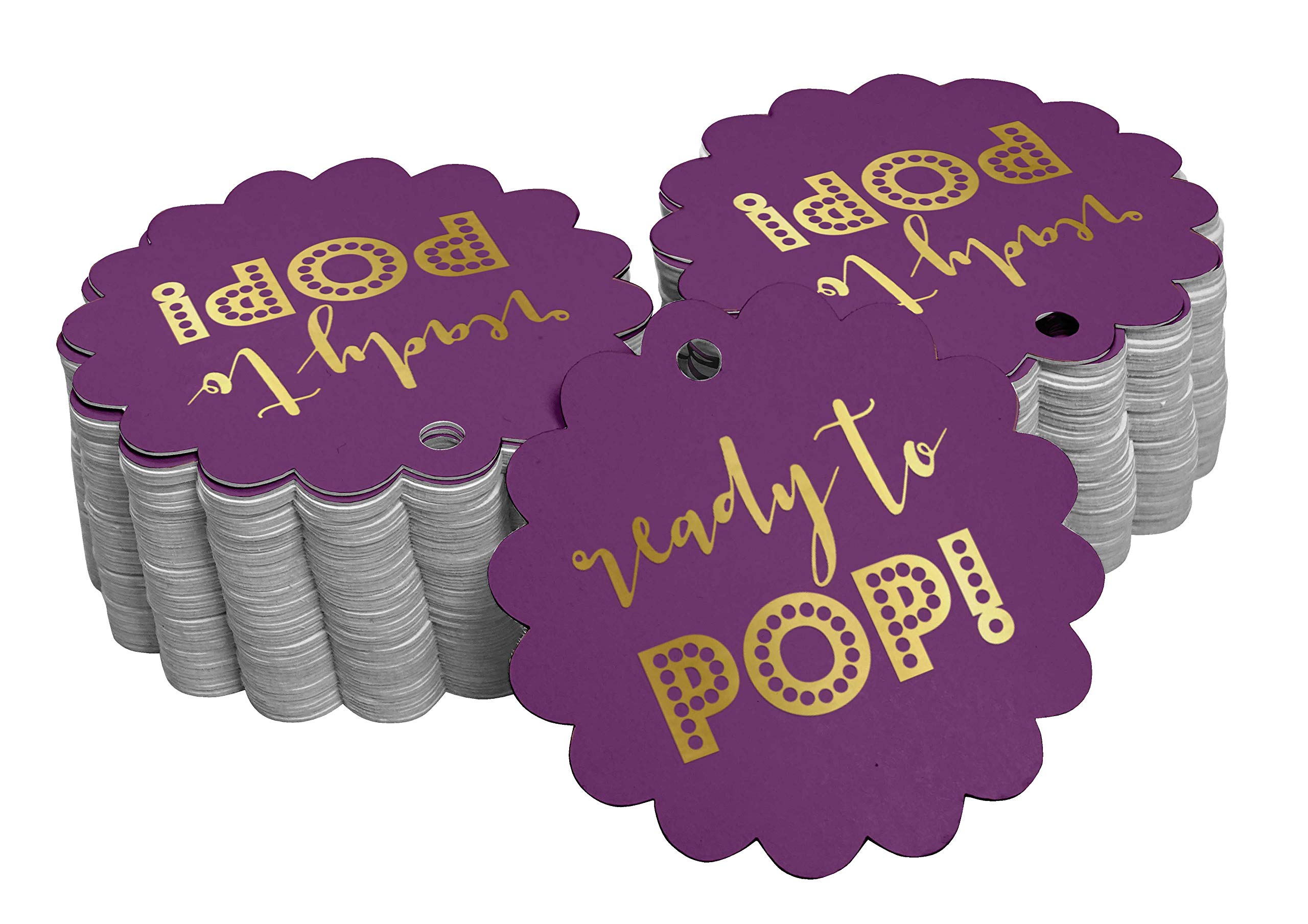 100 Pack Gold Foil Baby Shower Favor Tags - Ready to Pop Party Decorations - Perfect for Gender Reveal, Bridal Shower & Birthday Party Favors