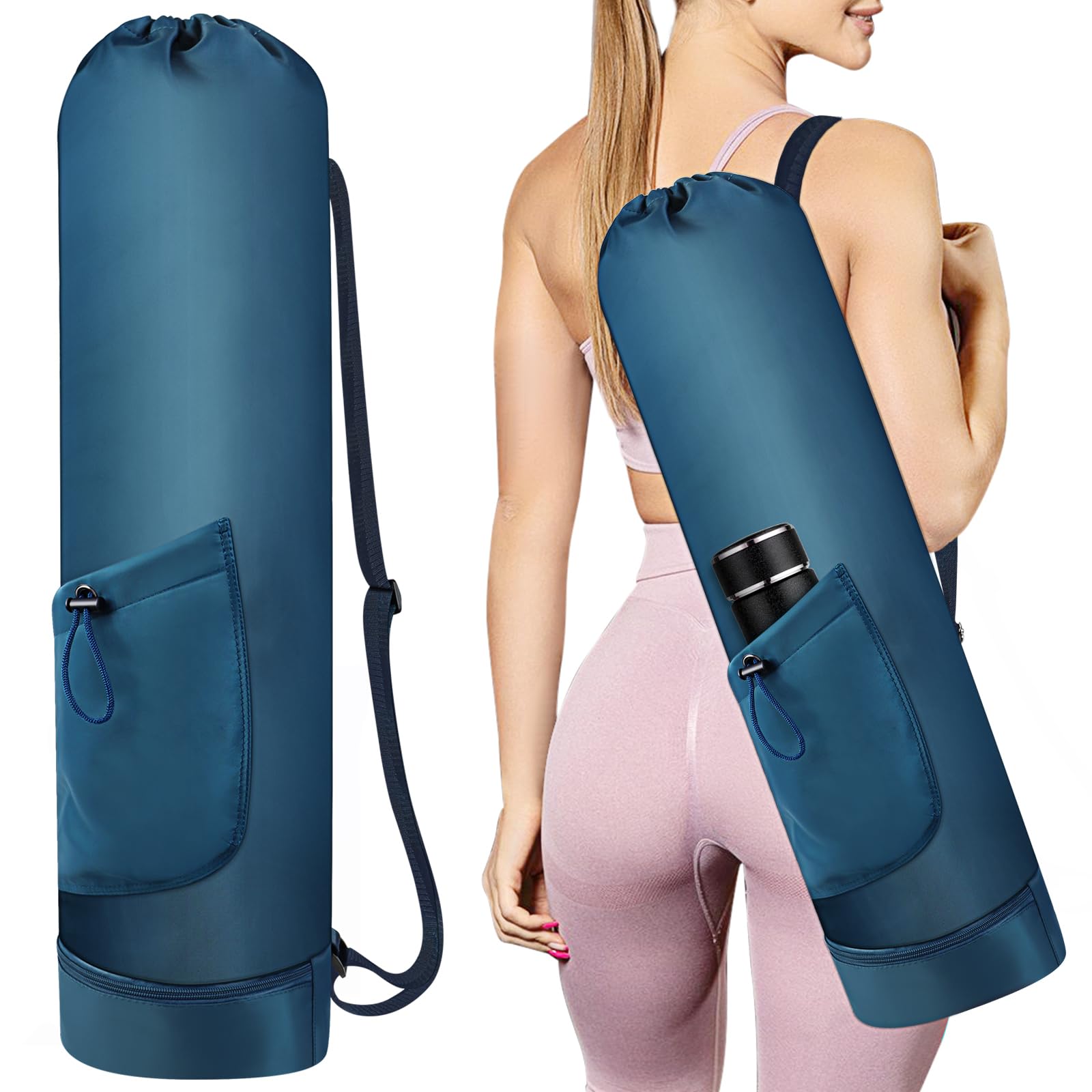 Yoga Mat Bag with Water Bottle & Pocket - Adjustable Strap Carrier for Women & Men - Perfect for Gym & Yoga Classes