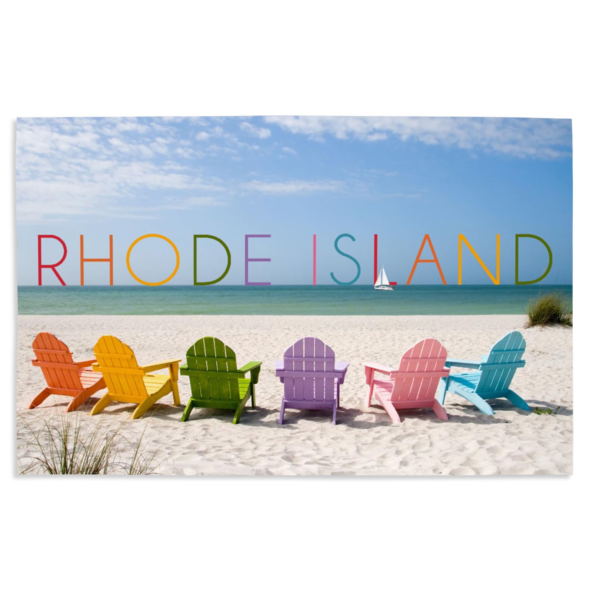 Lantern Press 16x24 Inch Giclee Art Print - Rhode Island Beach Chairs Wall Decor | Coastal Home Decor for Living Room, Bedroom & Office
