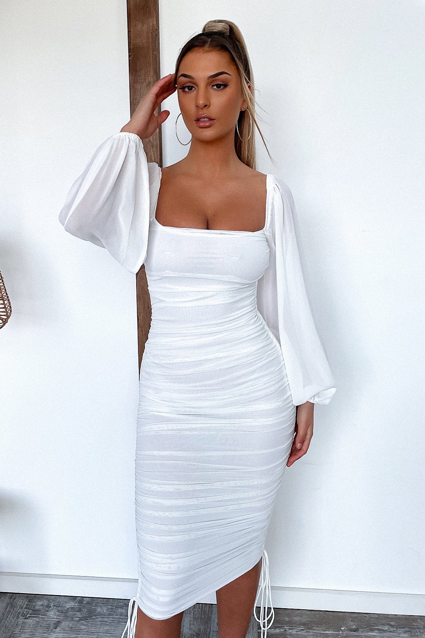 Lorde Midi Dress - Elegant White Summer Dress for Women | Perfect for Beach Vacations, Date Nights & Office Wear