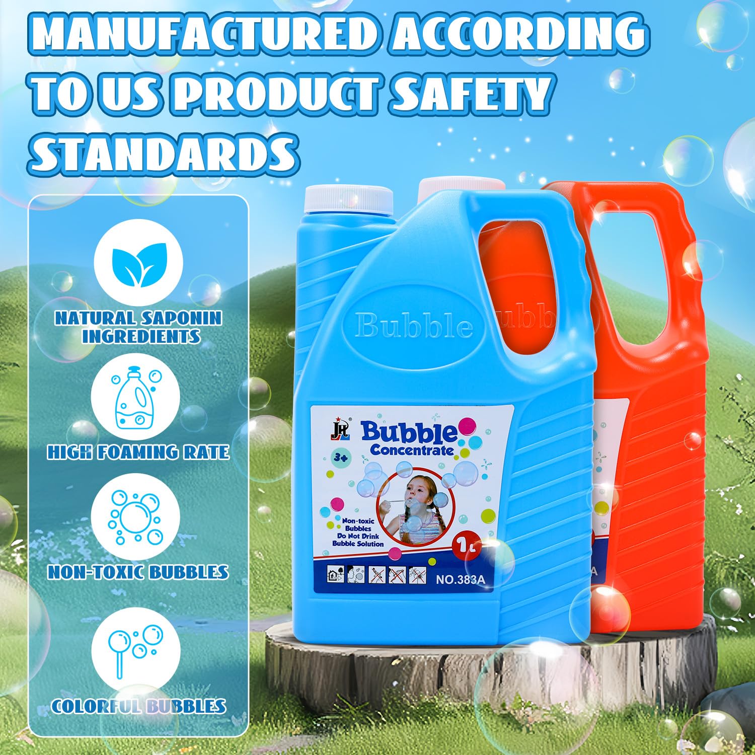 EagleStone Bubble Solution Refill 2x64oz - Concentrated for Bubble Machines & Wands - Outdoor Party & Kids Play