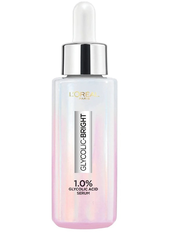 L'Oreal Paris Glycolic Acid Brightening Face Serum for Dark Spots & Dull Skin - Daily Glow Booster for Radiant Complexion | Perfect for Night Routine & Pre-Makeup Application
