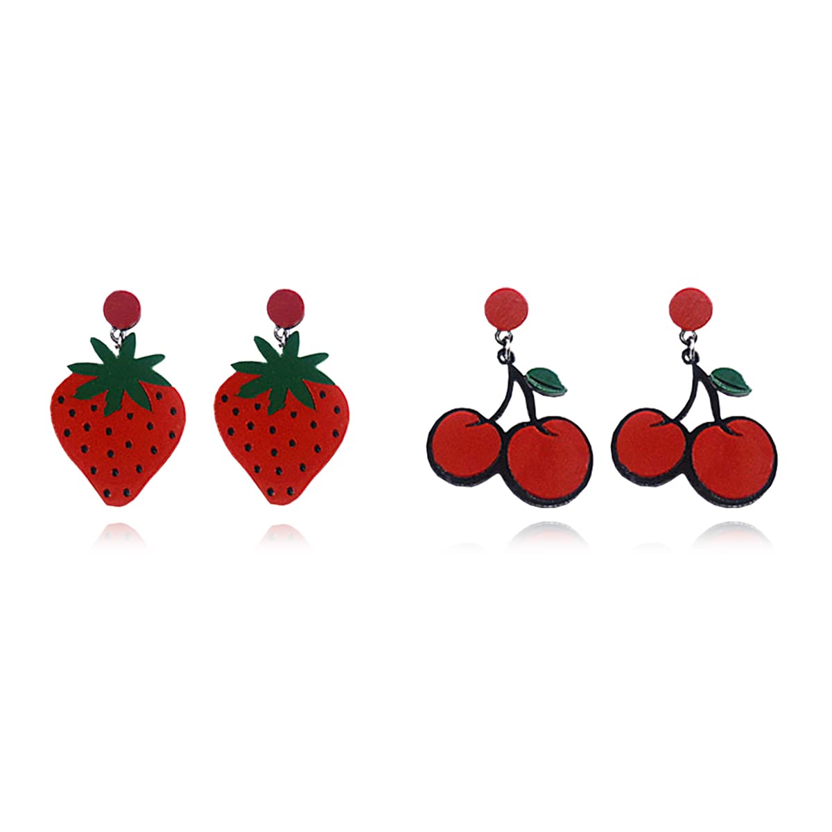 XYAYOU 2 Pairs Cute Exaggerated Fruit Earrings for Women - Cherry & Strawberry Dangle Earrings for Party, Gift, Casual Wear