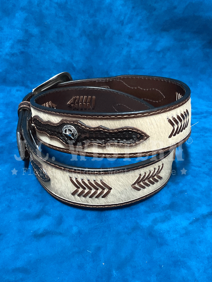 Nocona Men's Calf Hair Belt with Basket Star Design - Tan Western Style Belt for Cowboy Boots & Jeans | Perfect for Rodeo, Country Music Festivals & Western Fashion Outfits