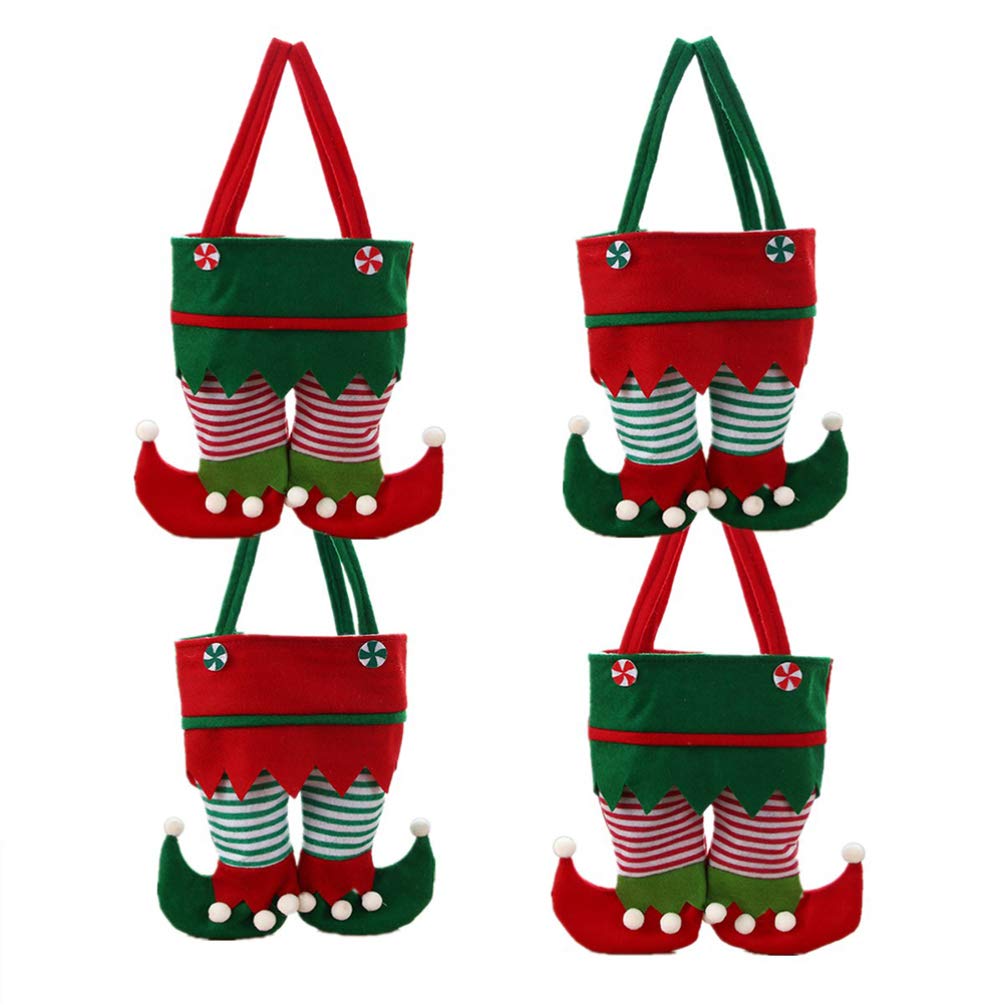 Toyvian Christmas Wine Bags 4Pcs - Festive Elf Foot Socks Candy Bags & Holiday Stocking Stuffers for Xmas Party Favors, Cutlery Supplies - Perfect for Christmas Gifts, Office Parties & Family Gatherings