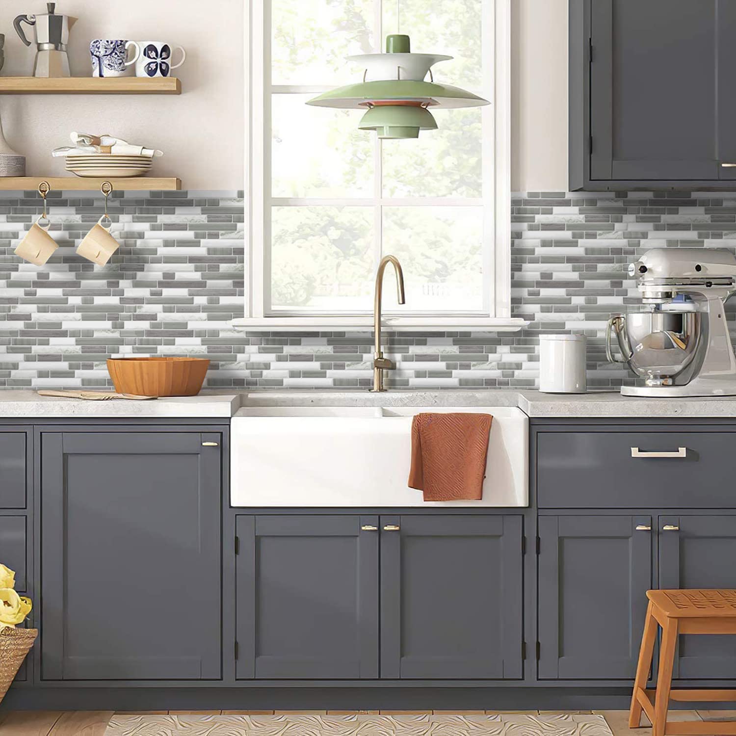STICKGOO Thick Peel and Stick Tile Backsplash - 12”×12” Self Adhesive Wall Tiles for Kitchen & Bathroom - Easy Installation, Waterproof & Removable (10 Sheets, Gray) - Perfect for DIY Home Renovation, Apartment Upgrades, and Rental Property Decor