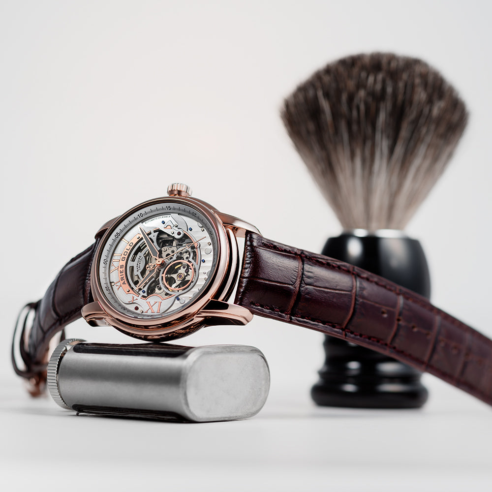 ARIES GOLD INFINUM EL TORO Rose Gold Men's Watch with Genuine Brown Leather Strap - Luxury Dress Watch for Business, Formal Occasions & Gifts