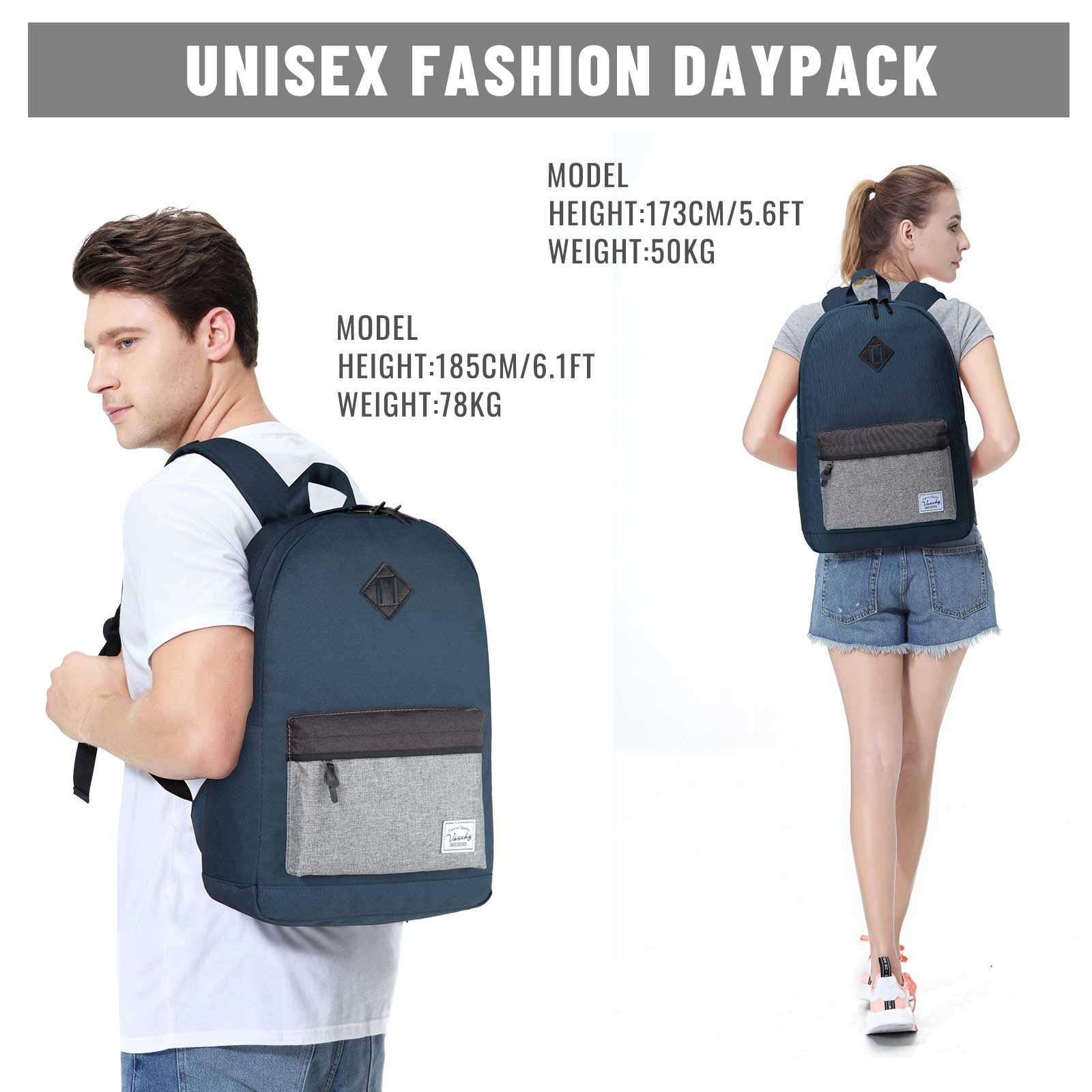 VASCHY Water-Resistant Backpack for Men & Women - Durable School Backpack, Bookbag, Daypack for Work, College & Travel - Navy Blue Casual Laptop Backpack