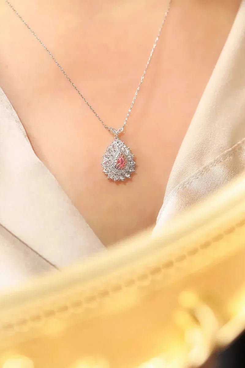 18K White Gold Pink Diamond Pendant Necklace for Women - Romantic Real Natural Diamond Jewelry Gift for Anniversary, Valentine's Day & Special Occasions