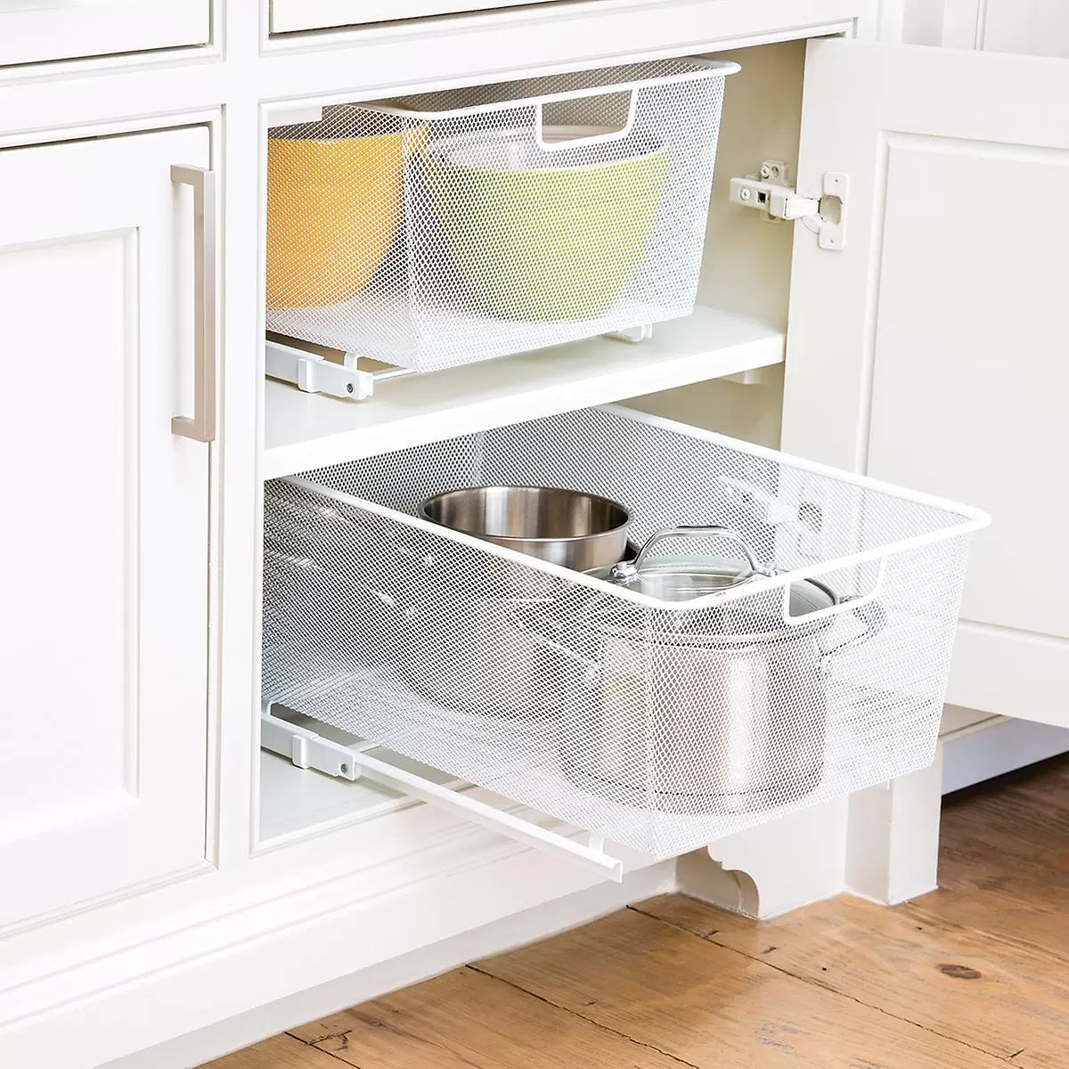 Elfa Easy Glider Medium 45cm Wide Mesh Basket Organizer - Perfect for Closet, Pantry, and Bathroom Storage Organization