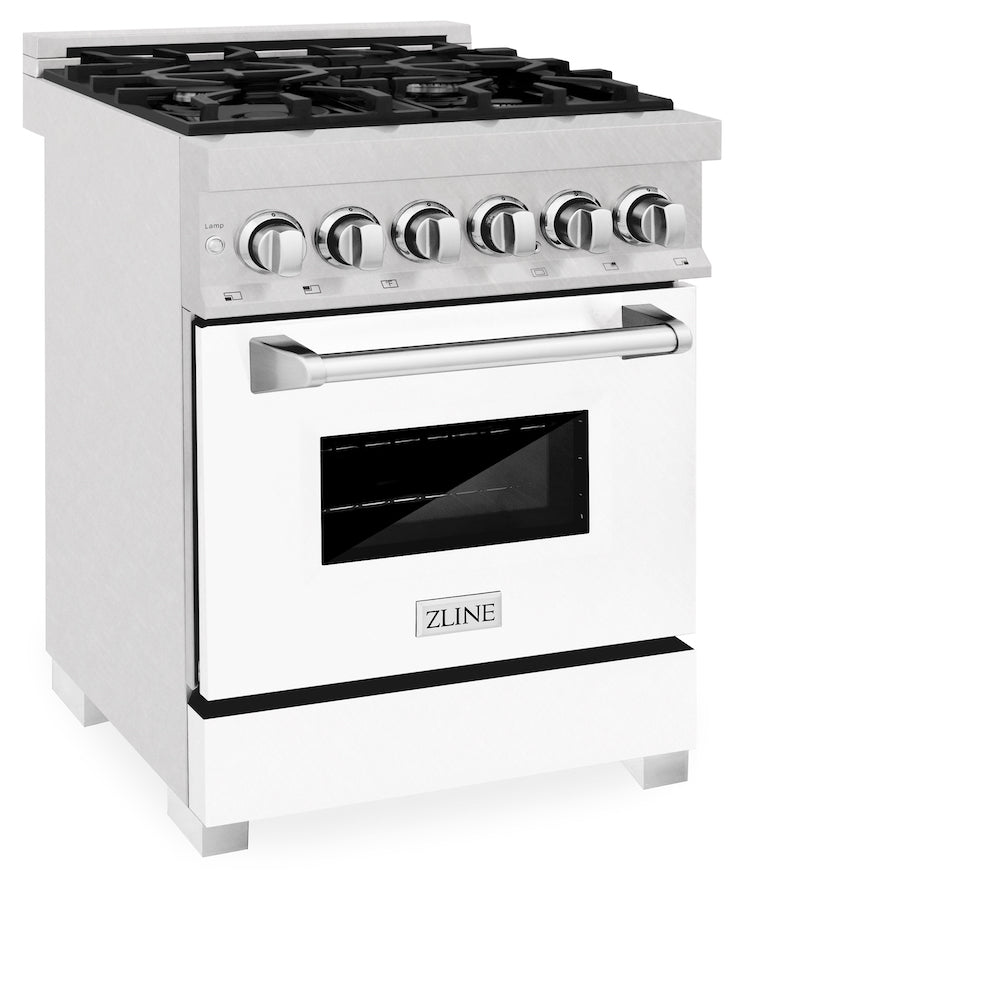ZLINE 24 Inch 2.8 cu ft Dual Fuel Range - 4 Burner Gas Cooktop & Electric Convection Oven - Satin Stainless Steel with White Matte Door (RAS WM 24) - Perfect for Modern Kitchens & Professional Cooking