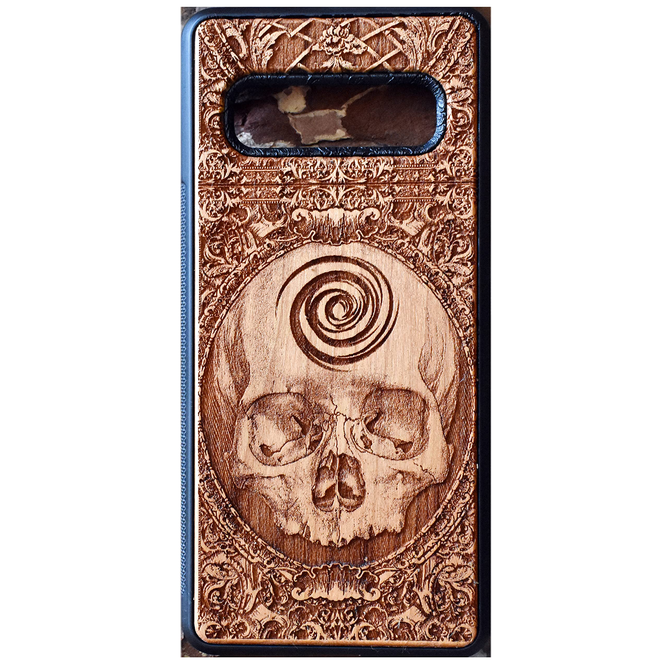 Skull Wooden Phone Case Compatible with iPhone 16/15/14/13/12/11 Pro Max Mini & Samsung Galaxy S25/S24/S23/S22/S21/S20 Ultra Plus - Eco-Friendly Slim Durable Wood Cover for Everyday Protection & Style