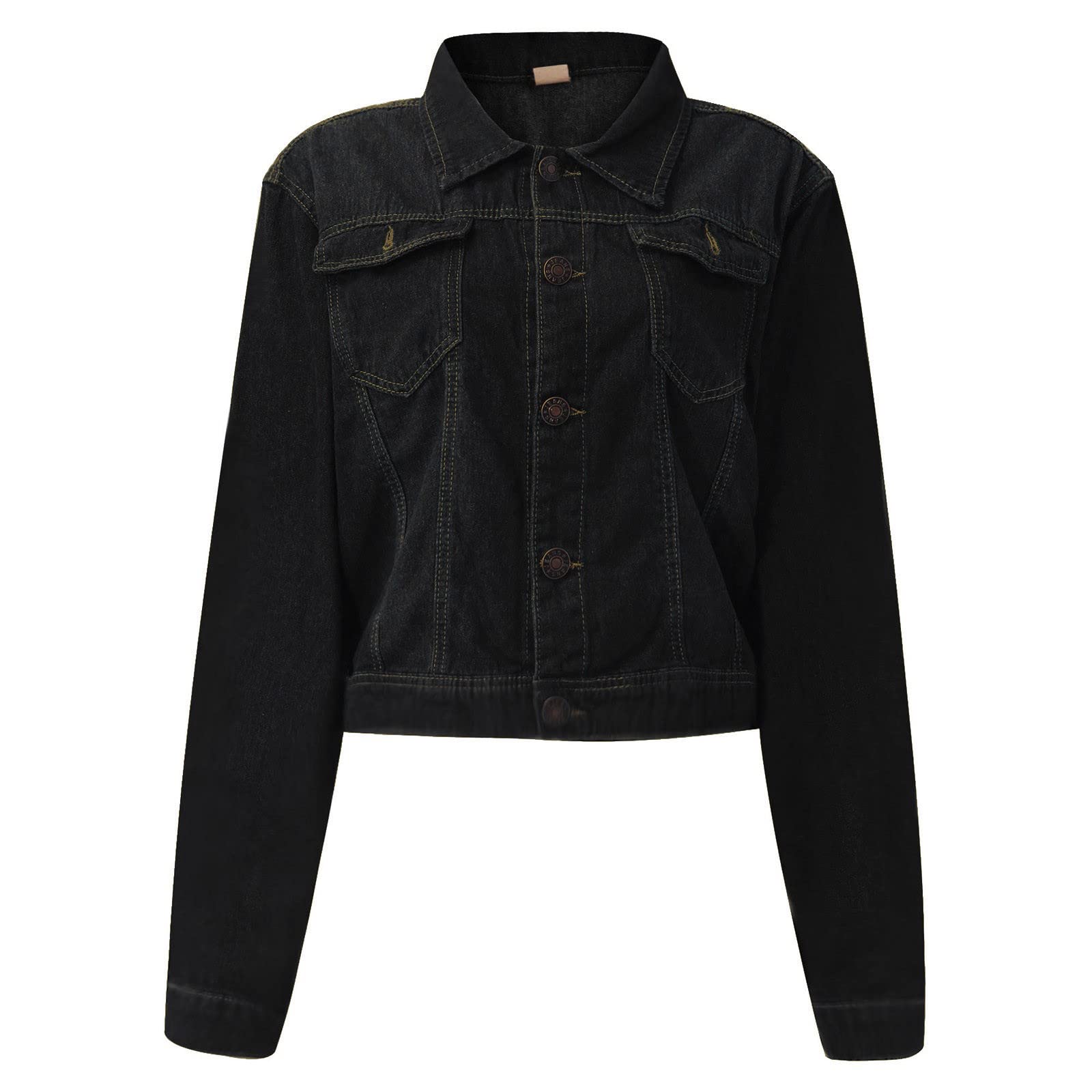 UODSVP Women's Cropped Denim Jacket - Button Down Jean Jacket for Women | Fashionable & Basic | Perfect for Casual Outfits, Layering & Street Style