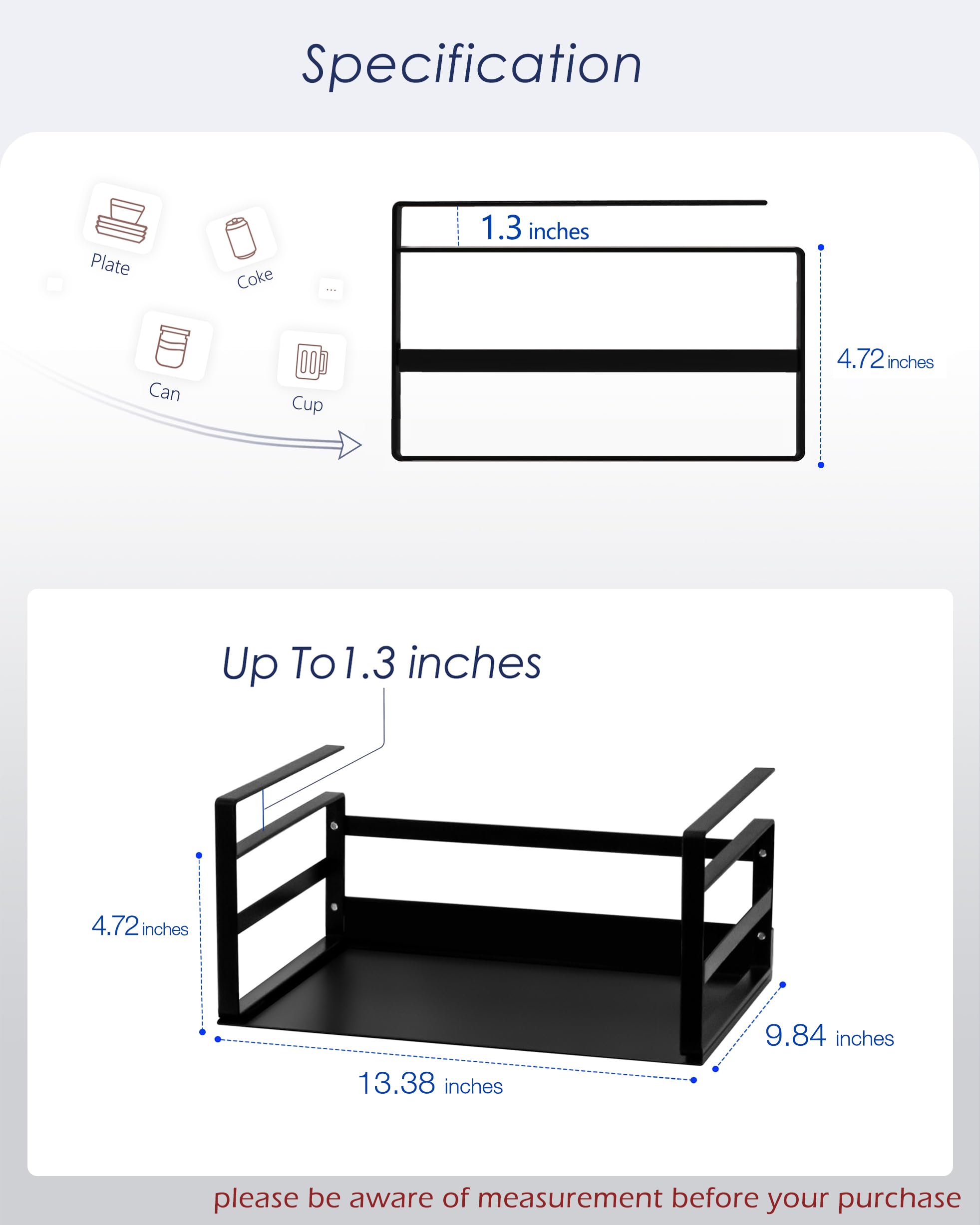 2-Pack Under Shelf Storage Baskets - Heavy Duty Slide-in Organizer for Kitchen, Pantry, Cabinet & Office | Space Saving Hanging Holder for Books, Spices & Supplies | Black (Perfect for Small Spaces & Home Organization)