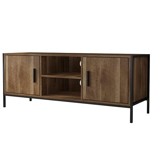 Modern TV Stand with 2 Storage Cabinets & Open Shelves - Minimalist Entertainment Center, Easy Assembly TV Console Table for Living Room & Bedroom - Natural Wood Finish - Perfect for Home Theater Setup & Media Storage Organization