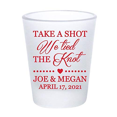Personalized Wedding Favors Shot Glasses - Frosted 'Take a Shot We Tied The Knot' Custom Bulk Shot Glasses - Perfect for Wedding Receptions, Bridal Showers & Anniversary Celebrations