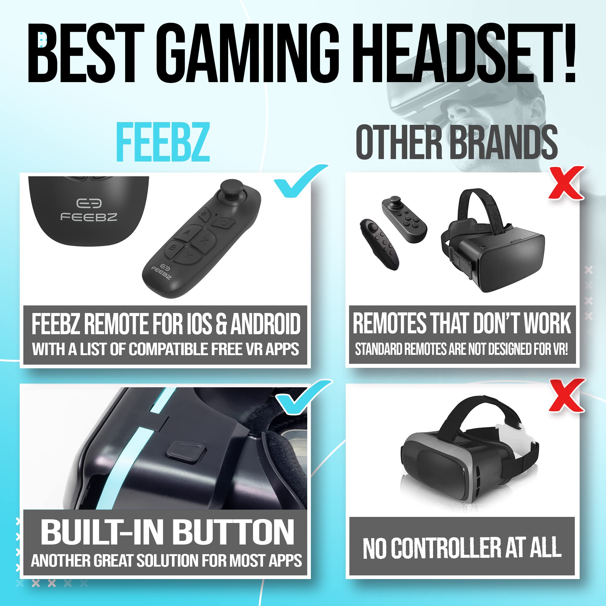 Feebz 3D VR Headset for Kids 2.0 with Android Remote - Compatible with iPhone & Android Phones | Includes 3D VR Videos & App Links | Virtual Reality Goggles Starter Kit for Beginners | Perfect for Gaming, Education & Family Entertainment