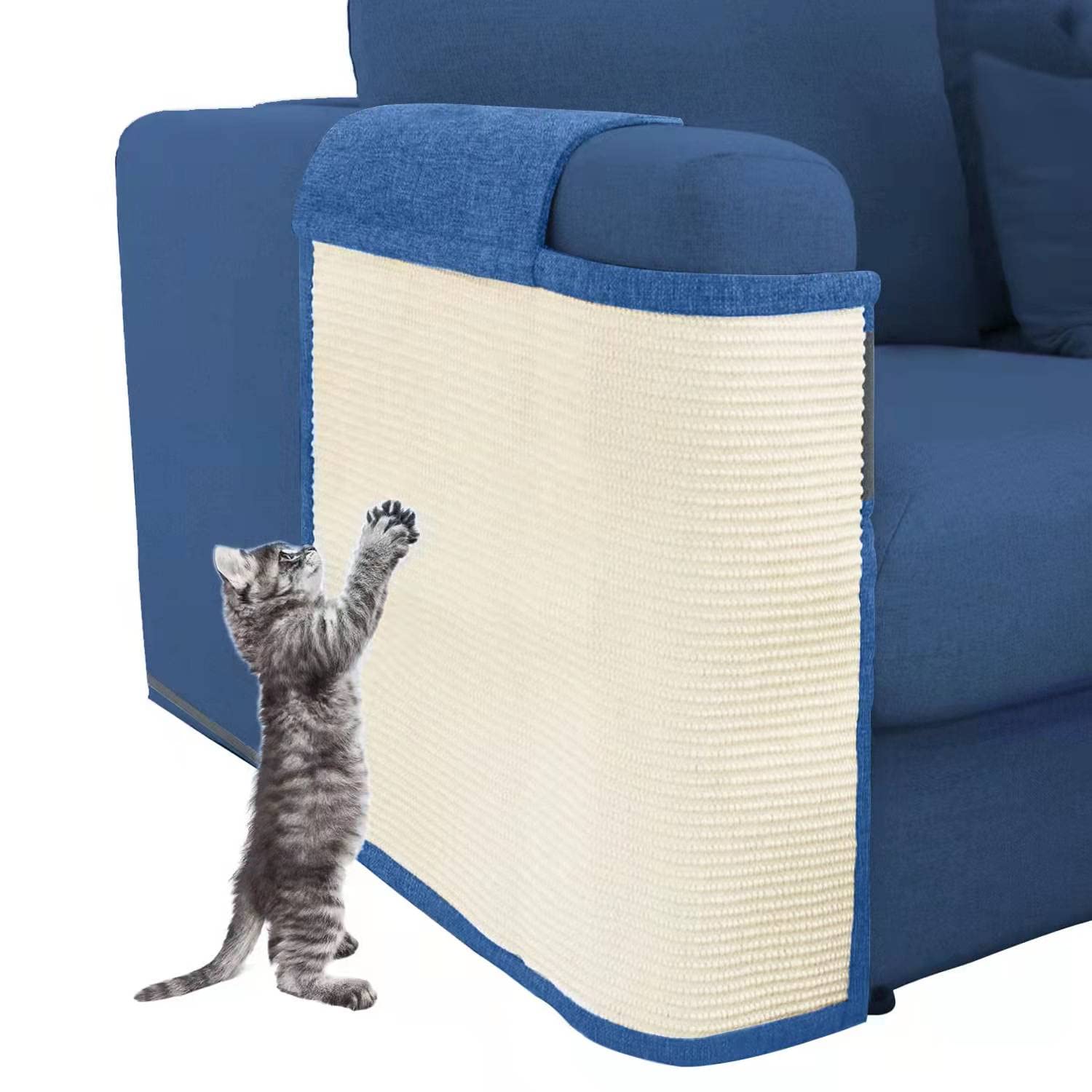 Natural Sisal Cat Scratch Furniture Protector - Dark Blue Right Hand Sofa & Chair Protector for Couch, Armrest, Home Decor | Durable Pet Scratch Guard for Indoor Cats, Living Room Furniture Protection
