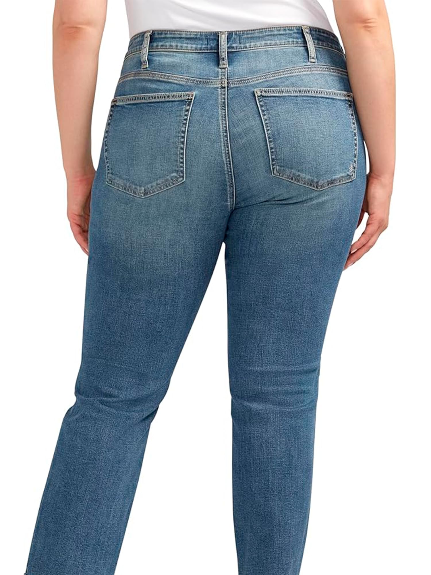 Silver Jeans Co. Women's Plus Size Most Wanted Mid Rise Straight Leg Jeans - Comfortable Stretch Denim Pants for Casual Wear & Everyday Outfits