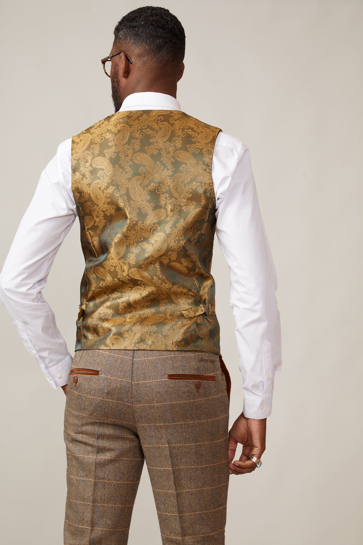 DX7 Tan Tweed Check Suit with Kelvin Oak Waistcoat - Premium Men's Formal Wear for Weddings, Business Meetings & Special Occasions