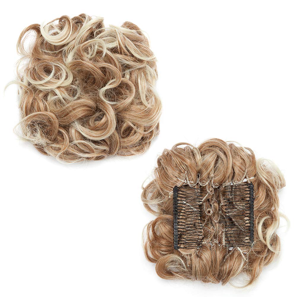 Benehair Messy Bun Hair Piece with Combs - Clip in Bun Scrunchie for Women | Easy Stretch Big Chignon, Fluffy Wavy Hair Updo (90g) | Perfect for Short Ponytail, Light Auburn to Bleach Blonde | Great for Weddings, Parties & Everyday Hairstyles
