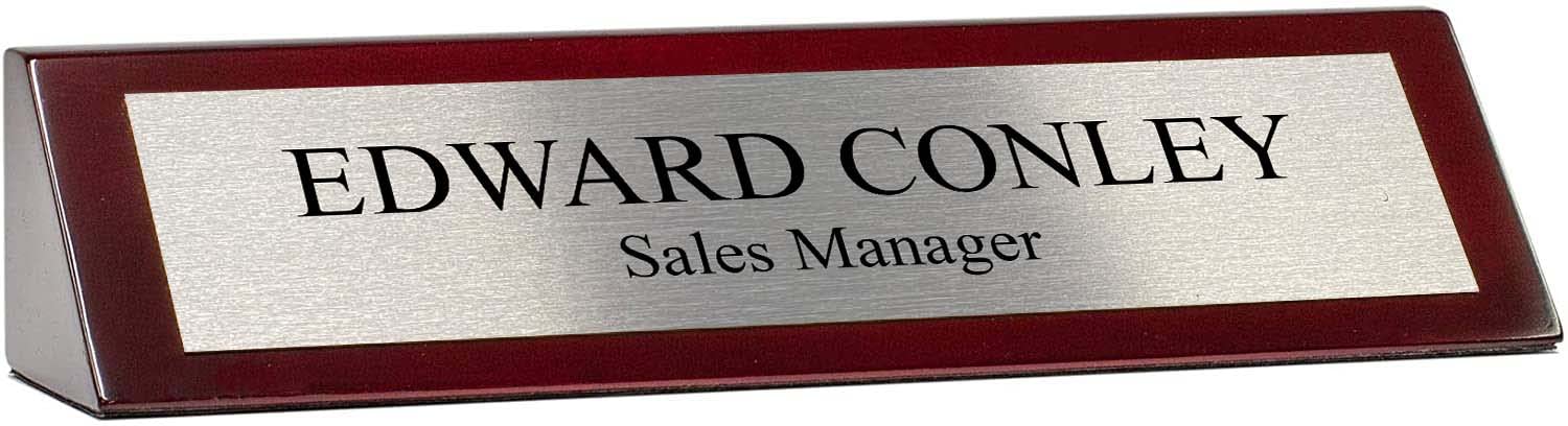 Personalized Glossy Rosewood Desk Name Plate - 2x10 Inches Custom Engraved Office Nameplate for Executive Desk, Reception Counter & Gift Idea