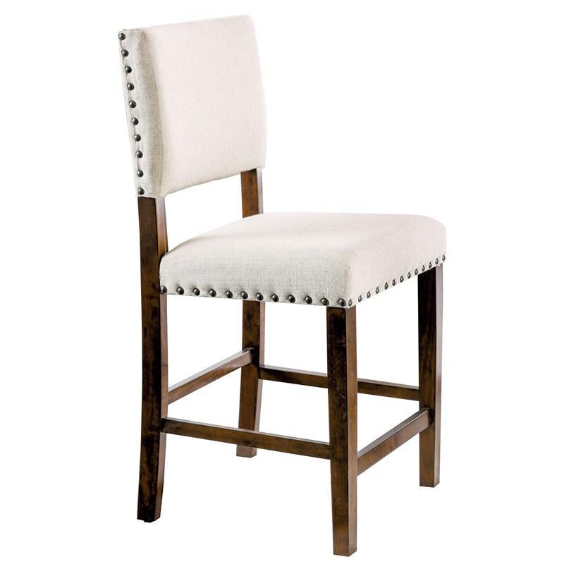 2-Piece Classic Counter Height Dining Chairs Set - Ivory Linen Upholstered with Padded Cushion & Nailhead Trim - Solid Cherry Wood Frame - Perfect for Kitchen Island, Breakfast Nook & Small Dining Spaces