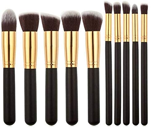 MASTADI 10-Piece Black & Gold Makeup Brush Set for Women & Girls - Soft Fiber Bristles for Foundation, Blush, Eyeshadow & More - Perfect for Professional Makeup & Everyday Beauty Routine