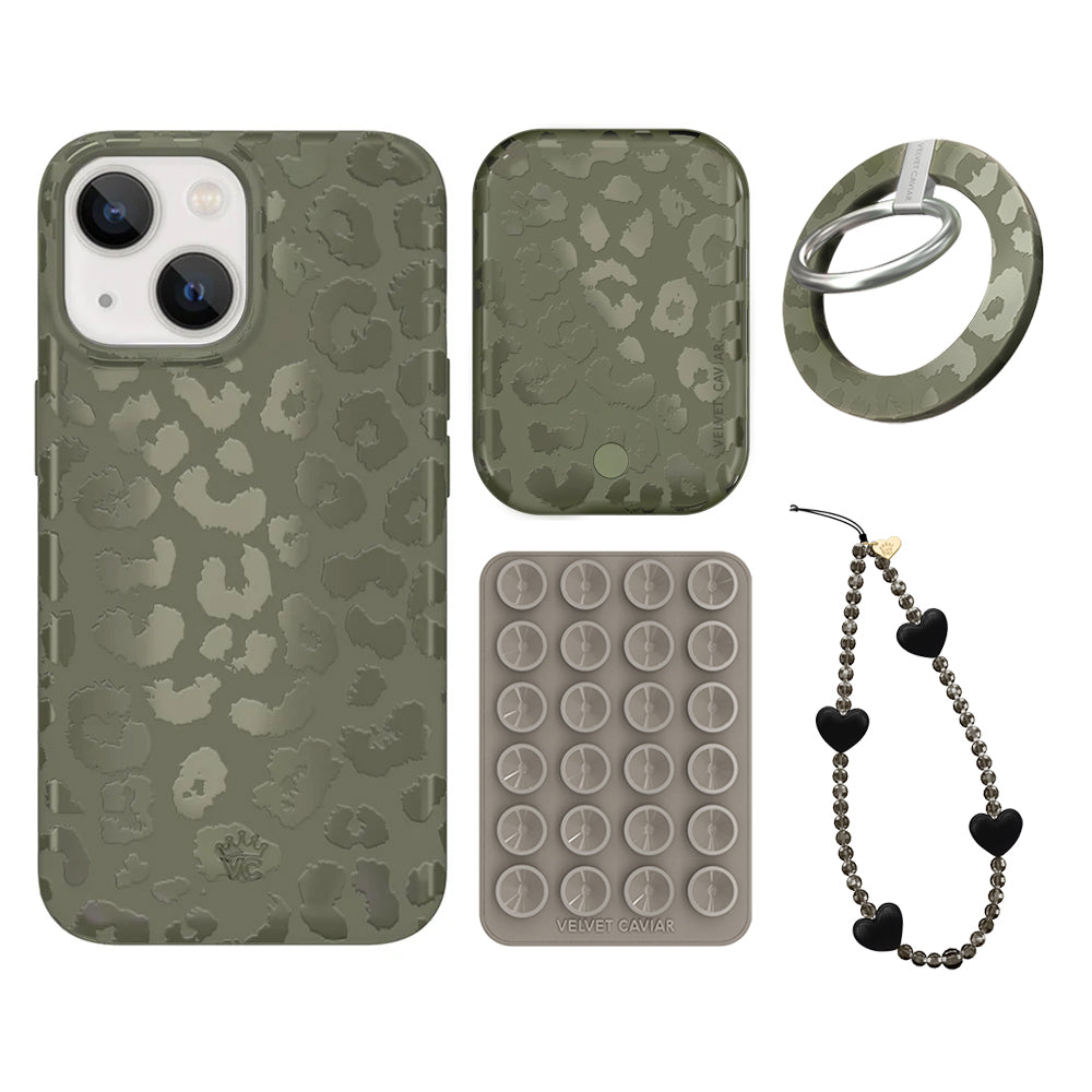 Olive Leopard Print iPhone Case with Grip - Stylish & Protective Phone Cover for iPhone 13/14/15 Pro Max - Perfect for Daily Use, Travel, and Work