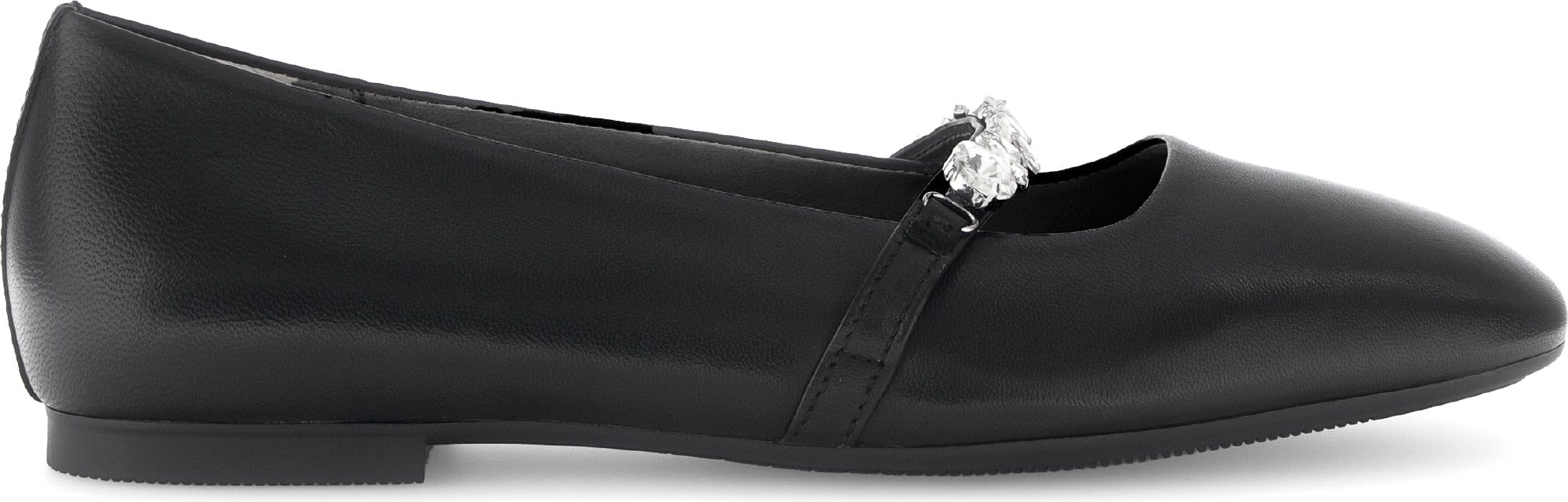 GABOR Women's Black Leather Ballet Flats with Rhinestone Strap - Comfortable & Elegant Shoes for Work, Party & Casual Wear