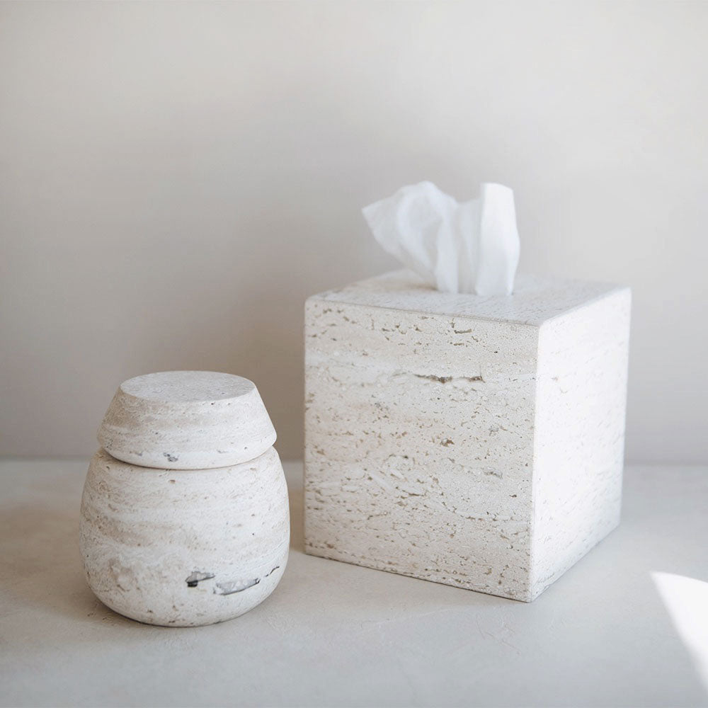 Hand Carved Travertine Tissue Box Cover - Elegant Stone Tissue Holder for Home & Office Decor - Perfect for Living Room, Bathroom, or Gift Giving