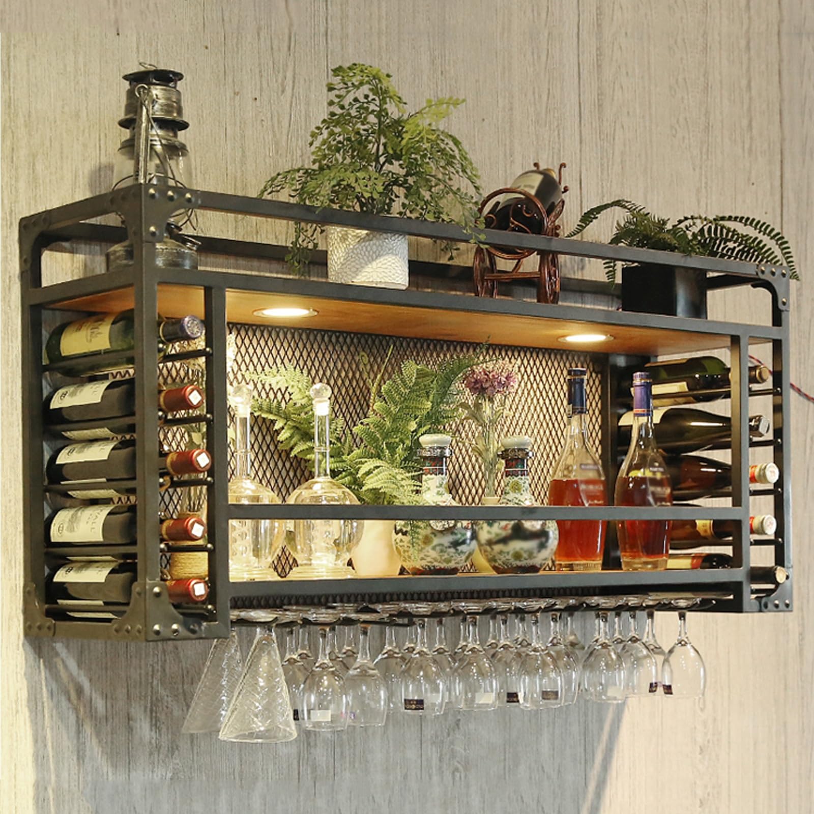 Adjustable Ceiling Hanging Wine Rack with Glass Holder & Shelf - Modern Wall Decor for Bar, Home & Cafe - Large Capacity 4 Sizes (100cm/40in) - Perfect for Kitchen, Dining Room & Wine Cellar Organization