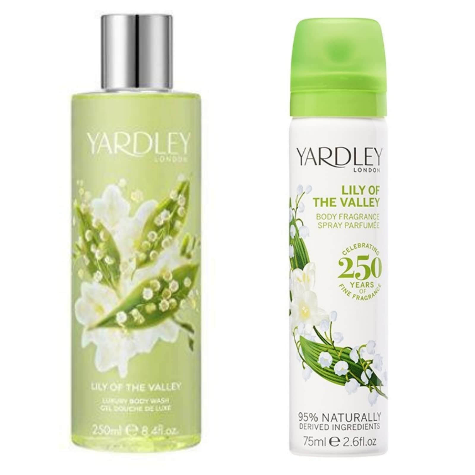Yardley London Lily of The Valley Body Wash 250ml & Body Spray 75ml Gift Set - Fresh Floral Scent for Women, Daily Shower & Fragrance Combo - Perfect for Gifts, Self-Care & Relaxation
