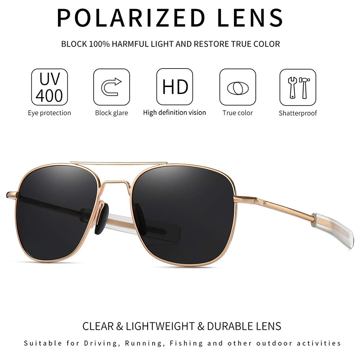 Men's Aviator Sunglasses - Polarized Military Pilot Glasses with Bayonet Temples for Driving, Outdoor Sports & Fashion