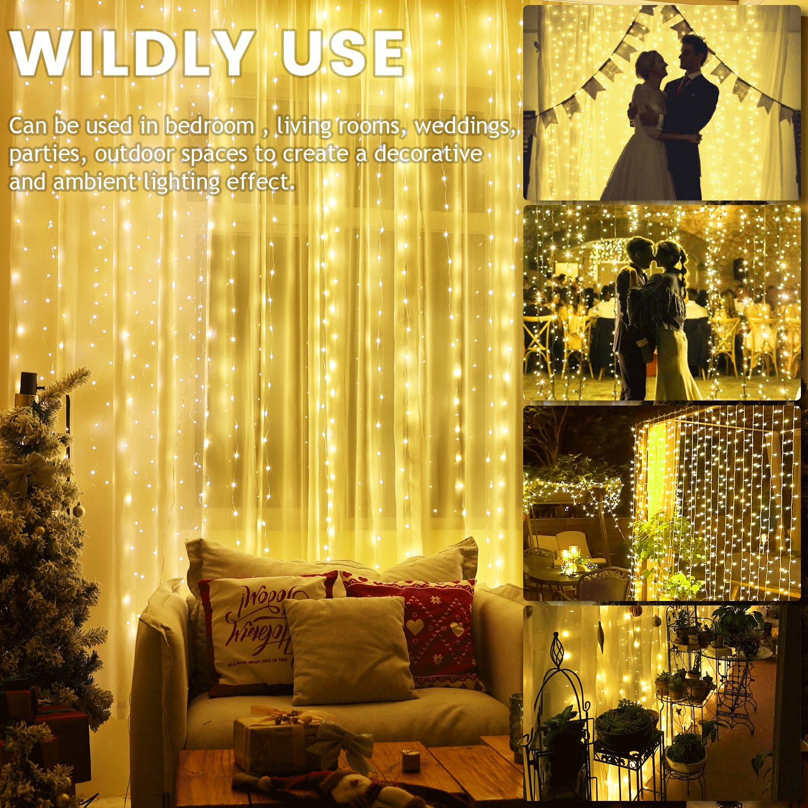 Fairy Curtain Lights 300 LED with Remote - for Bedroom, Dorm & Outdoor Decor