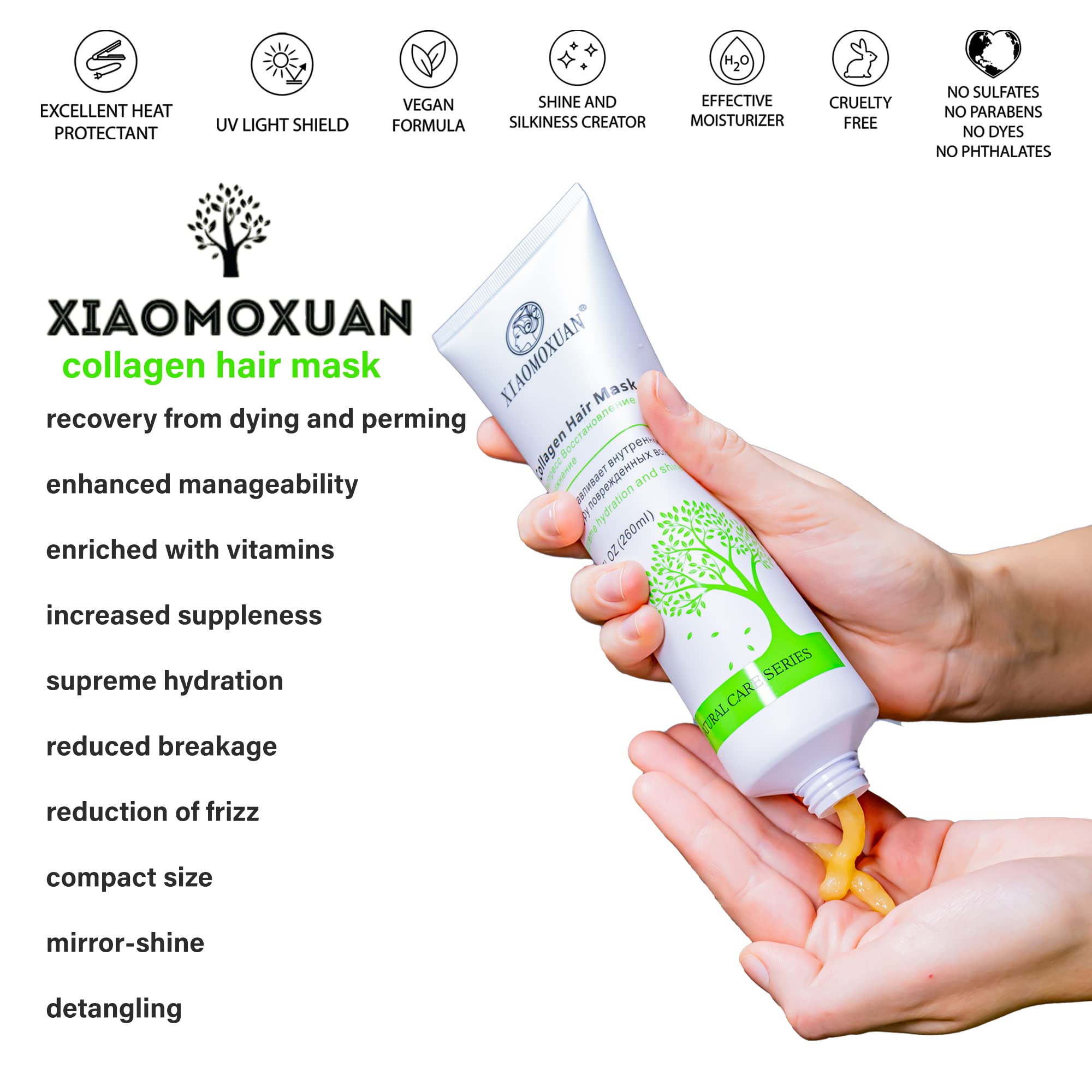 Xiaomoxuan Tea Tree Hair Mask & Collagen Shampoo Conditioner Set - Sulfate Free for Frizzy Hair Care | Deep Hydration & Repair for Dry, Damaged Hair - Perfect for Home Spa & Salon Treatments
