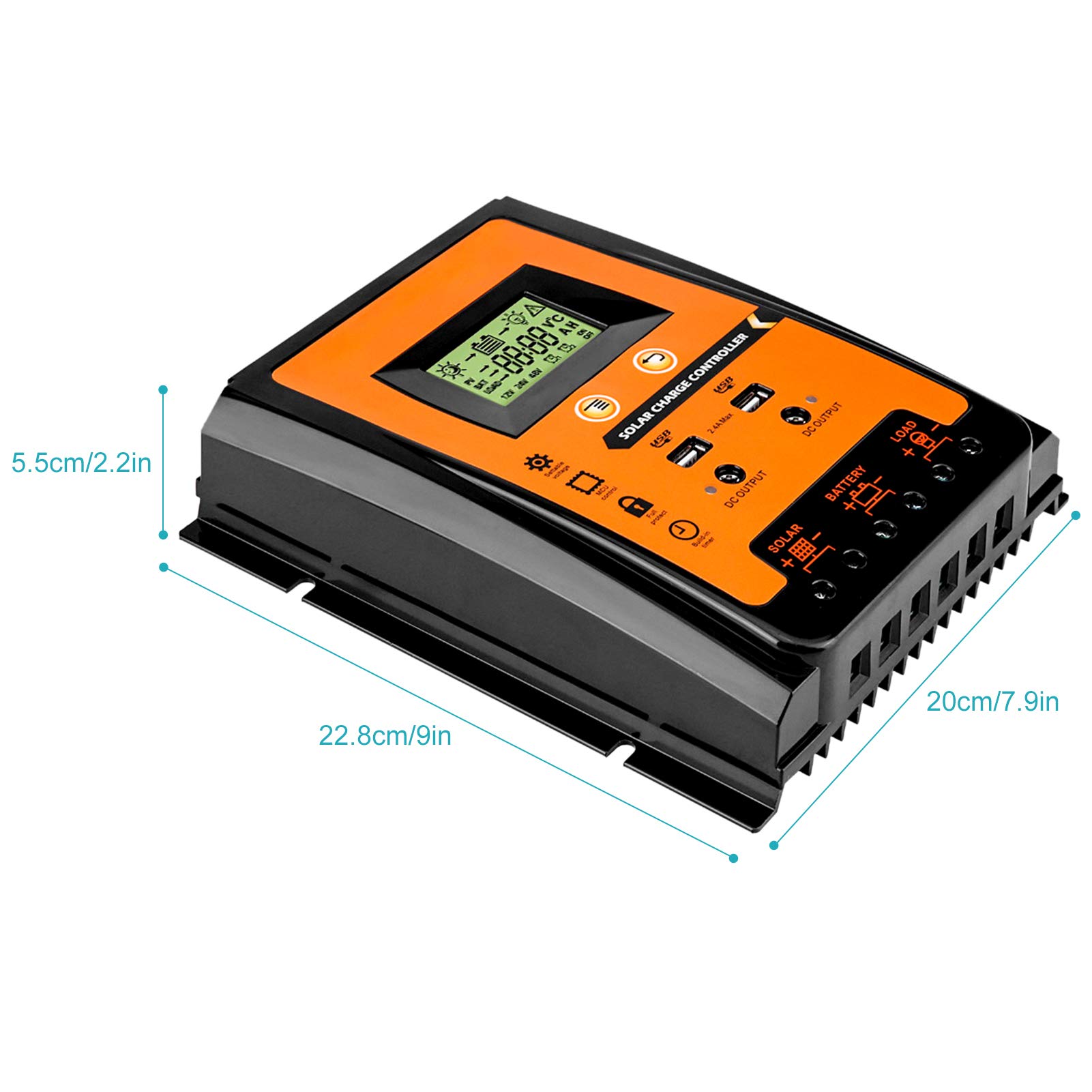 MPPT Solar Charge Controller 12V/24V 30A/50A/70A with LCD Display & Dual USB Ports - Solar Panel Battery Regulator for RV, Boat, Off-Grid Power Systems