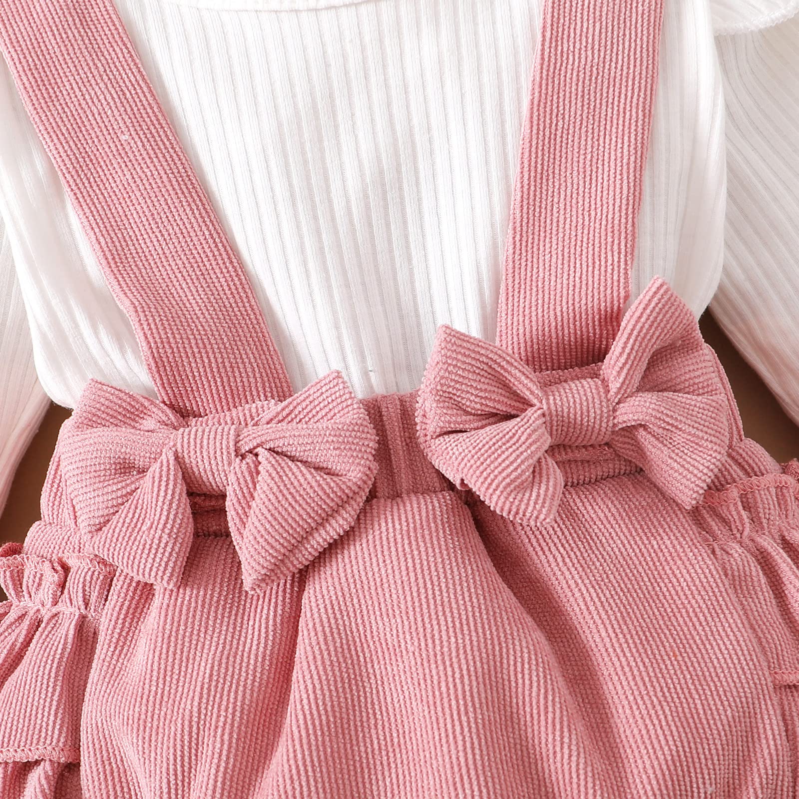 FYBITBO Newborn Baby Girl Corduroy Romper - Long Sleeve Ruffle Jumpsuit with Headband | Cute Winter Outfit for Fall & Holiday Photos | Soft & Warm Infant Clothes for Christmas, Family Gatherings & Newborn Photoshoots