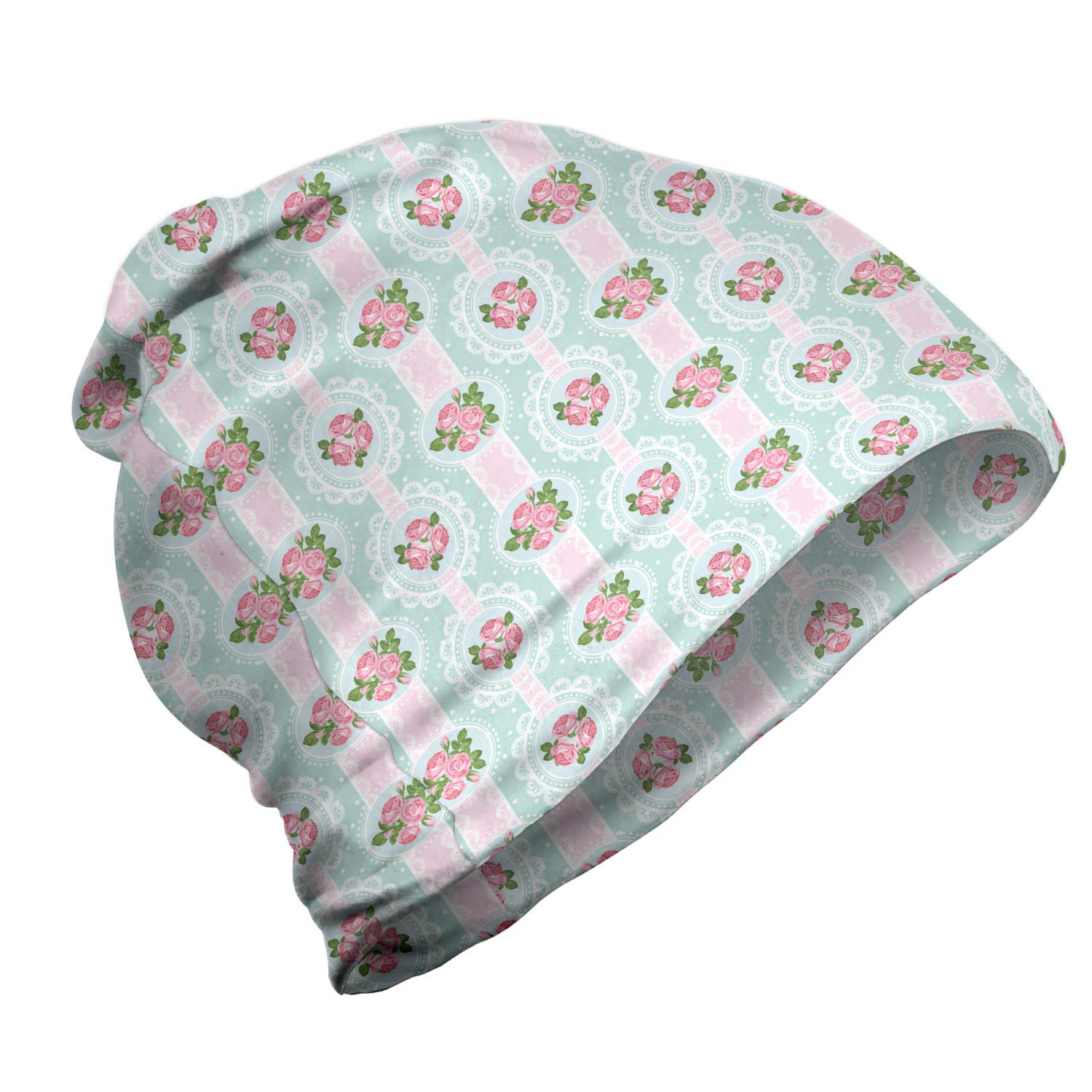 Ambesonne Unisex Beanie - Retro Shabby Rose Bouquets Design - Warm Knit Hat for Men & Women - Perfect for Hiking, Outdoor Activities & Winter Fashion