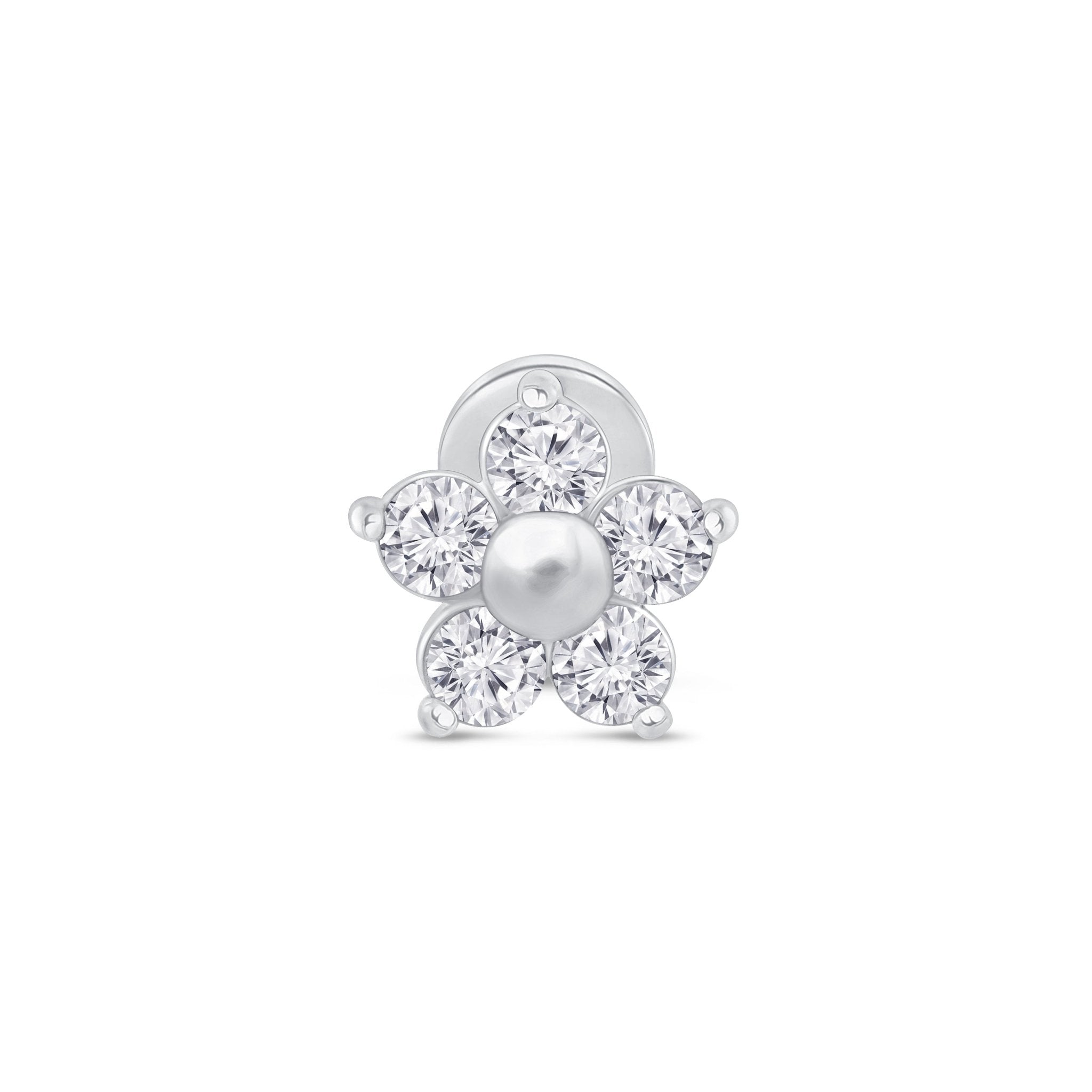 14k White Gold Diamond Flower Stud Earrings for Women - Elegant Flat Back Earrings for Daily Wear & Special Occasions