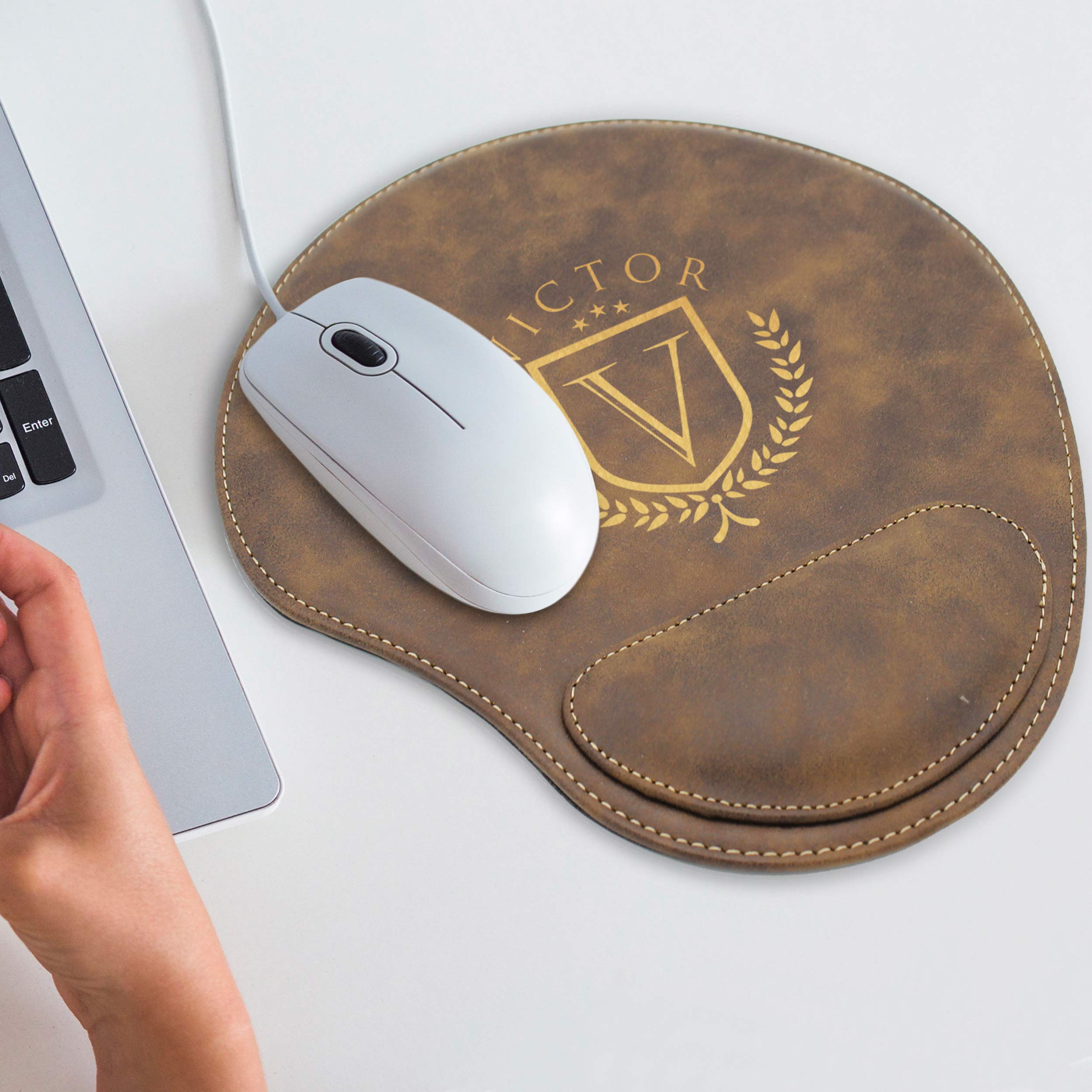 Custom Engraved Mouse Pad with Wrist Support - Personalized Desk Accessory for Office & Gaming - Perfect for Workstations, Home Offices & PC Setups (Rawhide Leather)