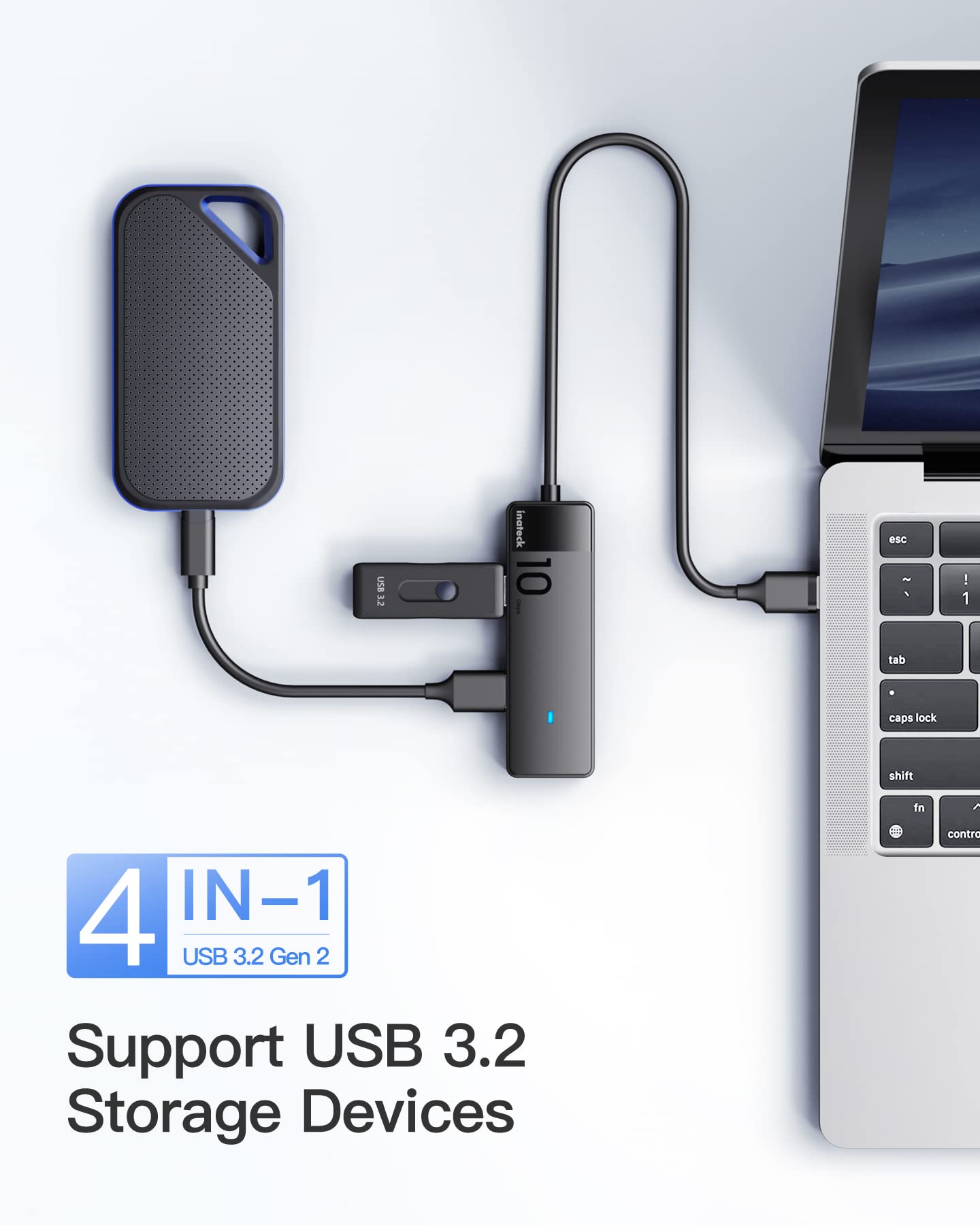 Inateck 4-Port USB 3.2 Gen 2 Hub 10Gbps with 2 USB-A Ports - HB2025A & HB2025AL Bundle - High-Speed Data Transfer for Laptop, PC, Gaming & Office Workstation