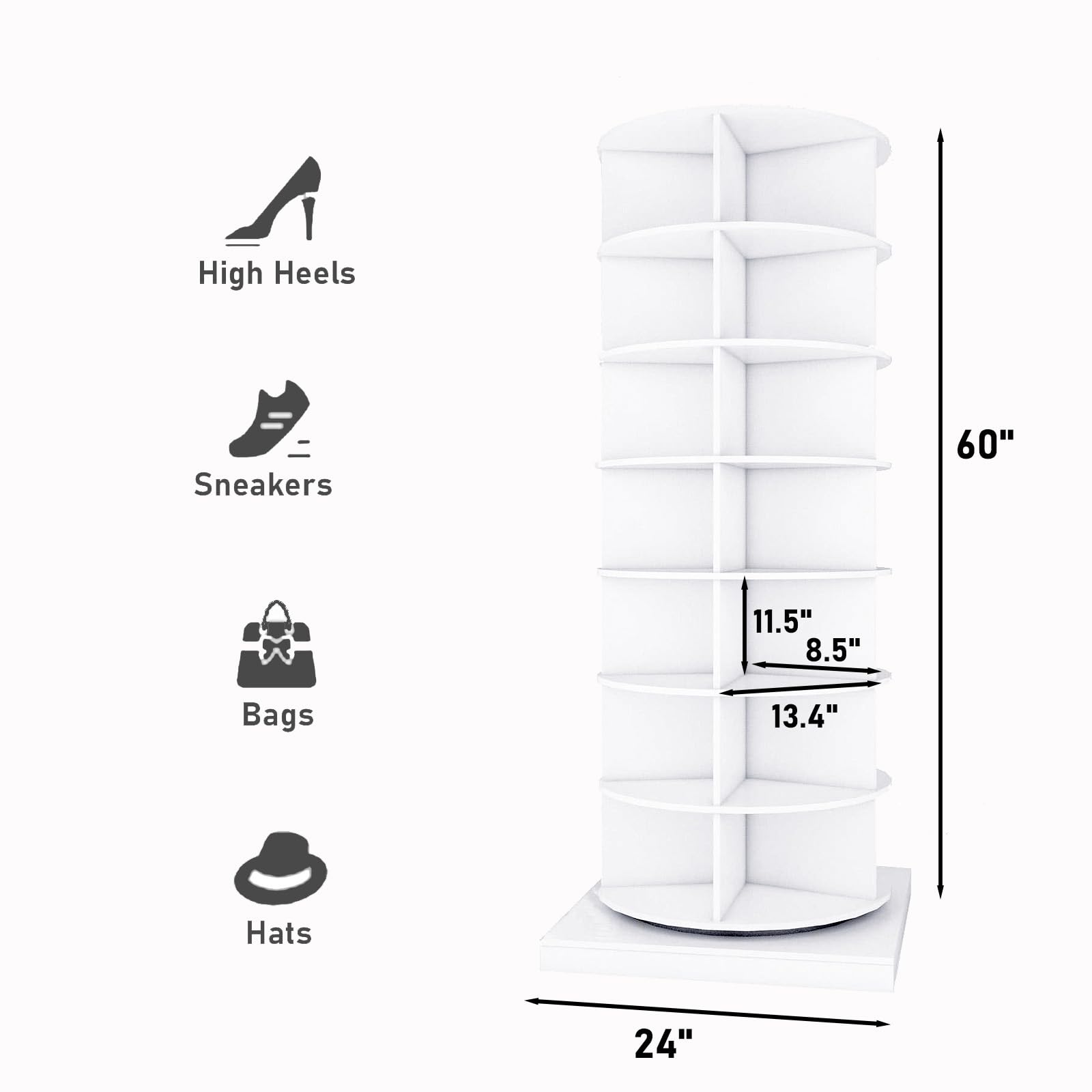 360° Rotating Shoe Rack Tower - 7 Tier Spinning Shoe Organizer Holds 35 Pairs | White Revolving Shoe Storage with Lazy Susan Base | Space-Saving Entryway, Closet & Corner Solution for Home, Apartment & Dorm Organization