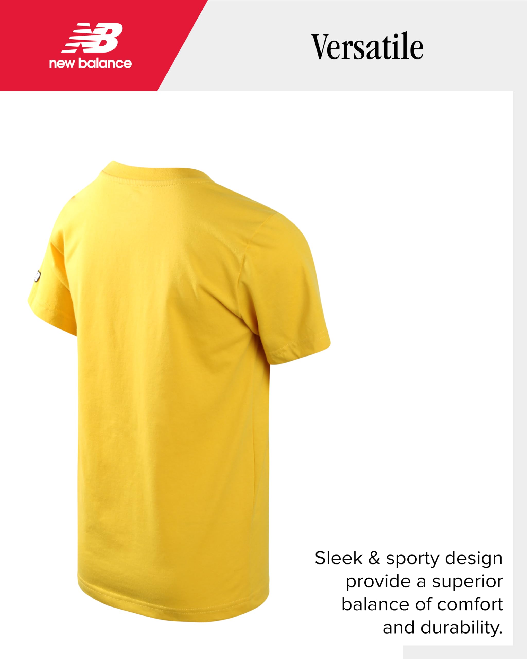New Balance Boys' Cotton Core Stacked Logo Athletic T-Shirt - Youth Crewneck Short Sleeve Tee (Sizes 8-20) - Perfect for School, Sports & Casual Wear